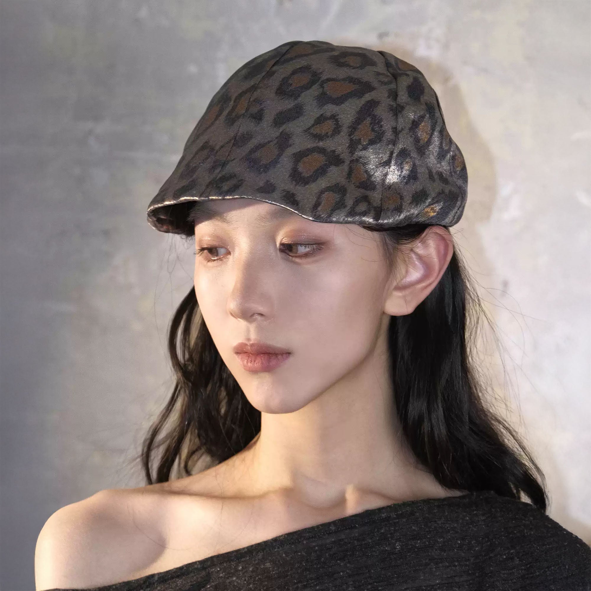 WHYNOTDANCE Metallic Leopard Newsboy Cap