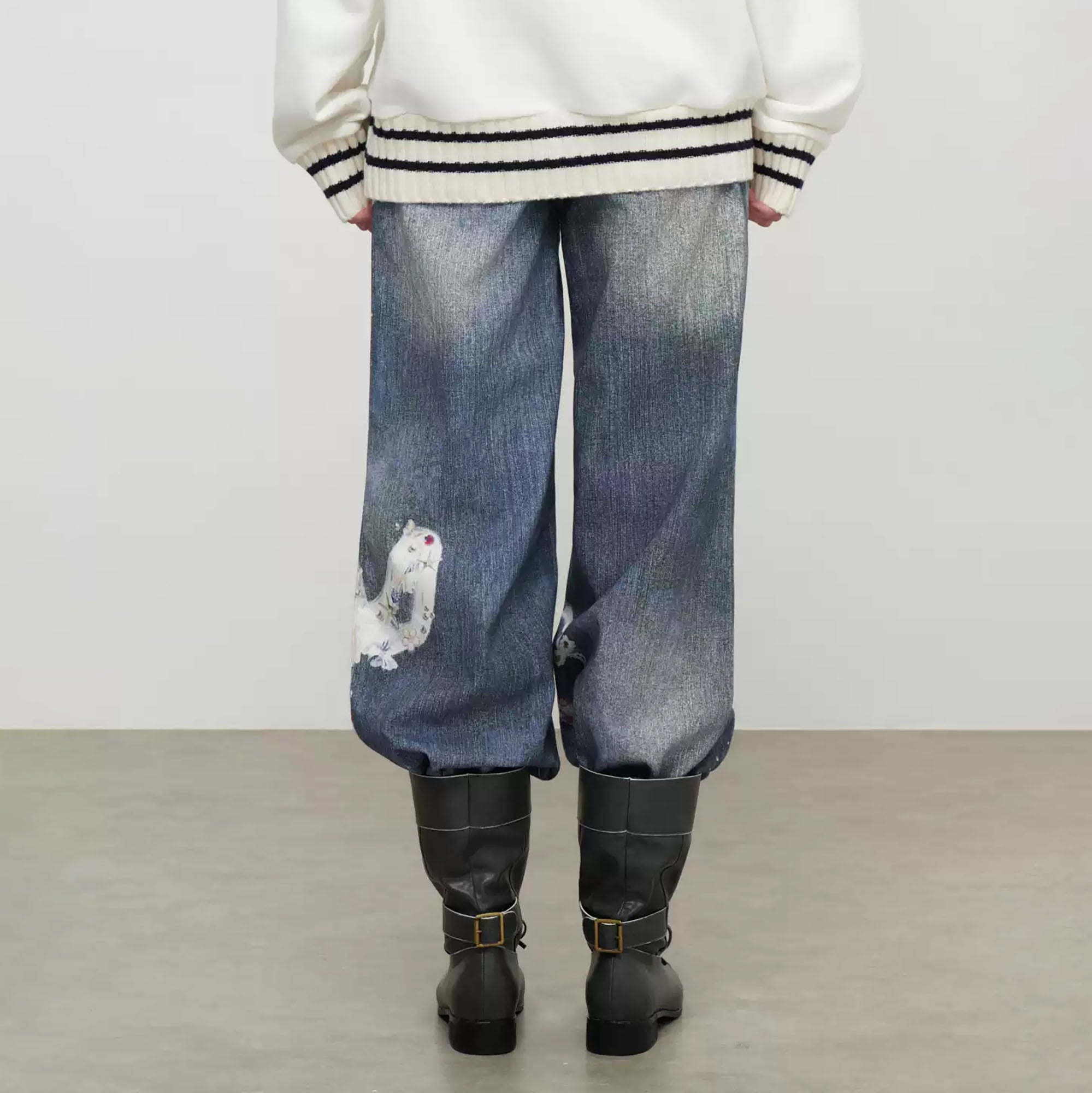SOFITTE Distressed Paint-Splatter Wide-Leg Jeans