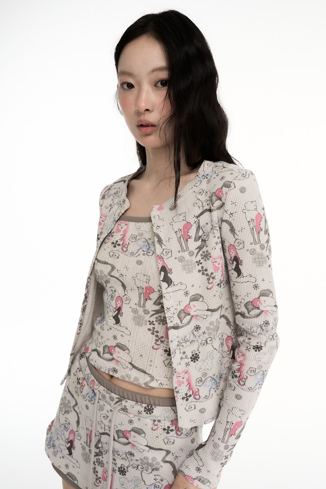 CONFUN Fantasy Full-Print Cropped Cardigan