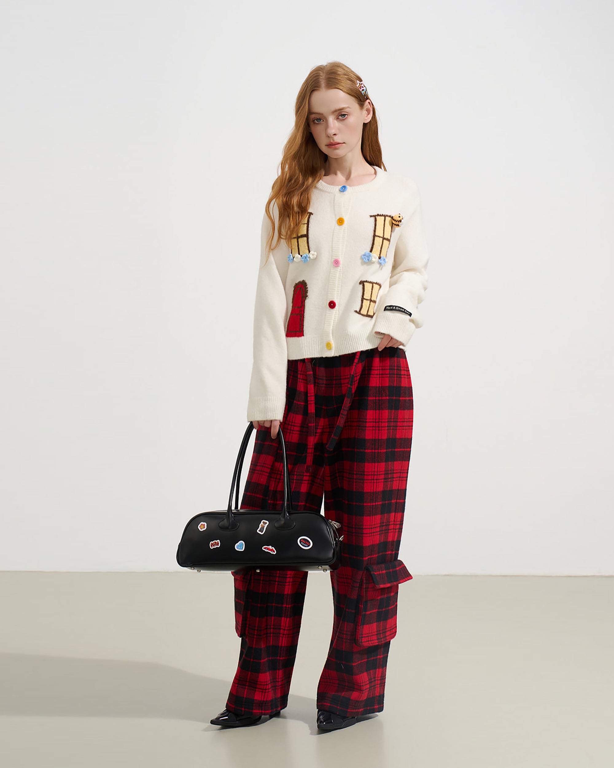 SOFITTE Plaid Cargo Wide-Leg Pants