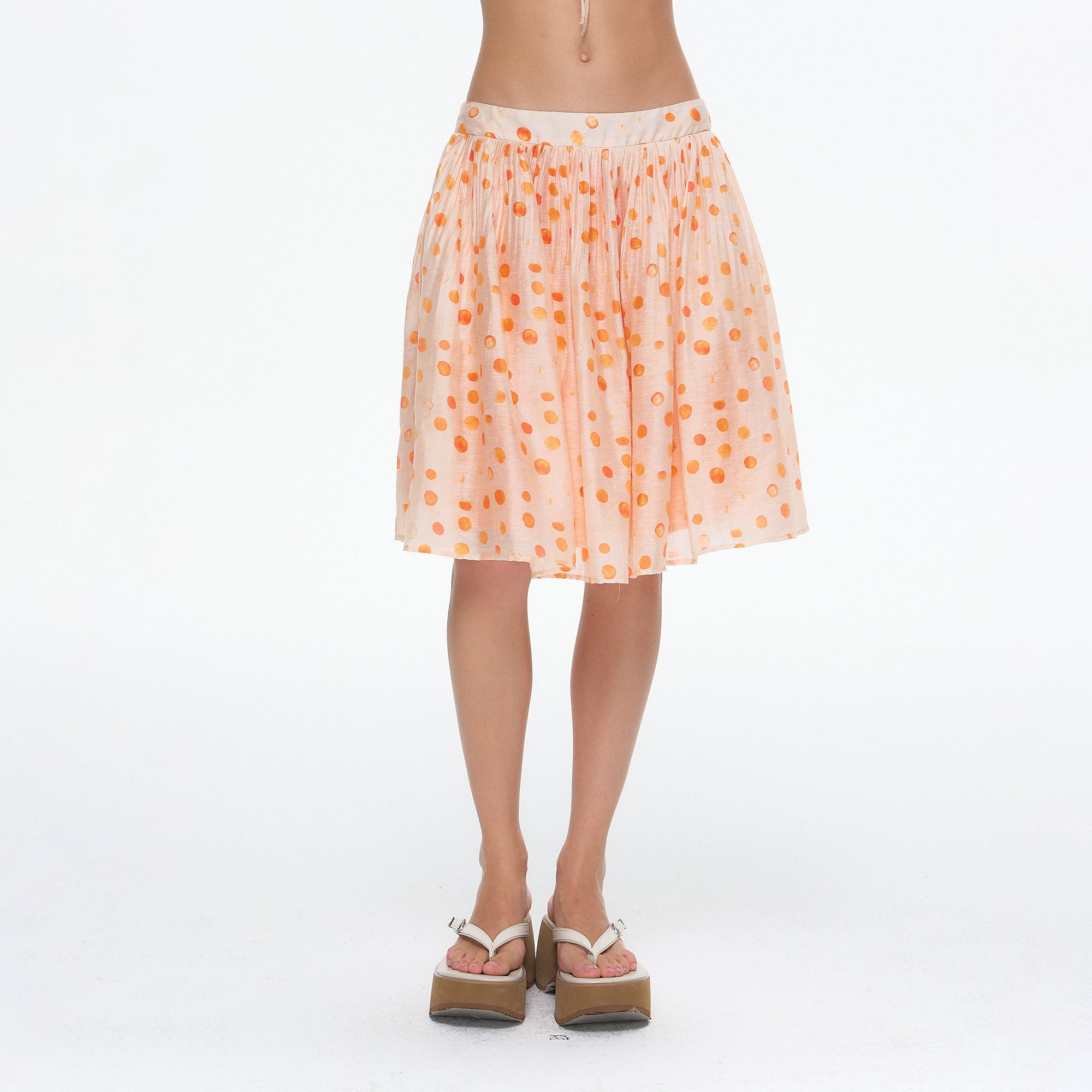 10AMSOTIIIIIIRED Polka Dot Linen Puff Midi Skirt