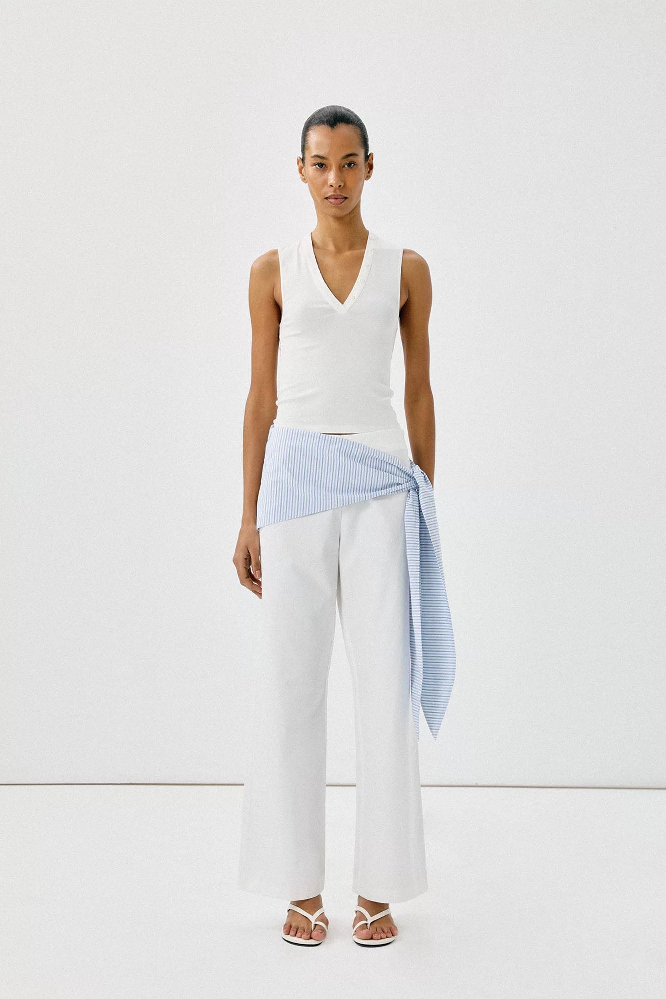 COMMAND N Striped Drape Cotton Straight-Leg Pants