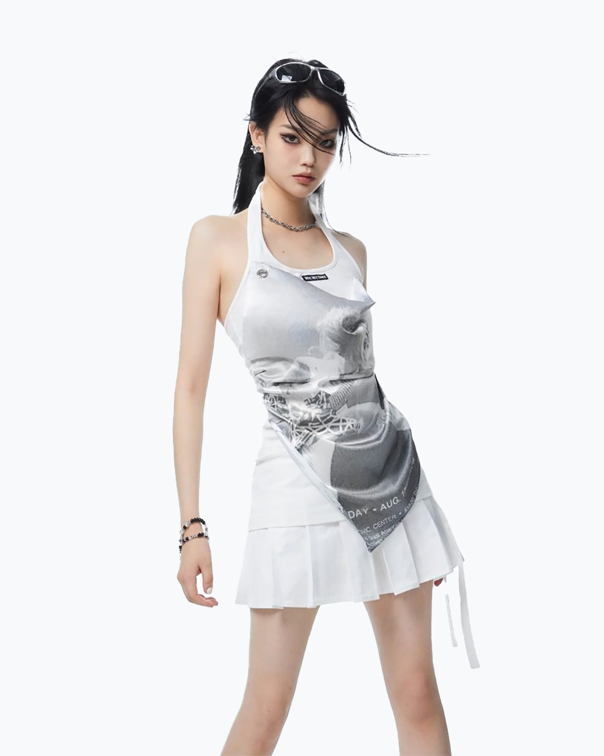 WHYNOTDANCE Layered Asymmetrical Halter Mini Dress