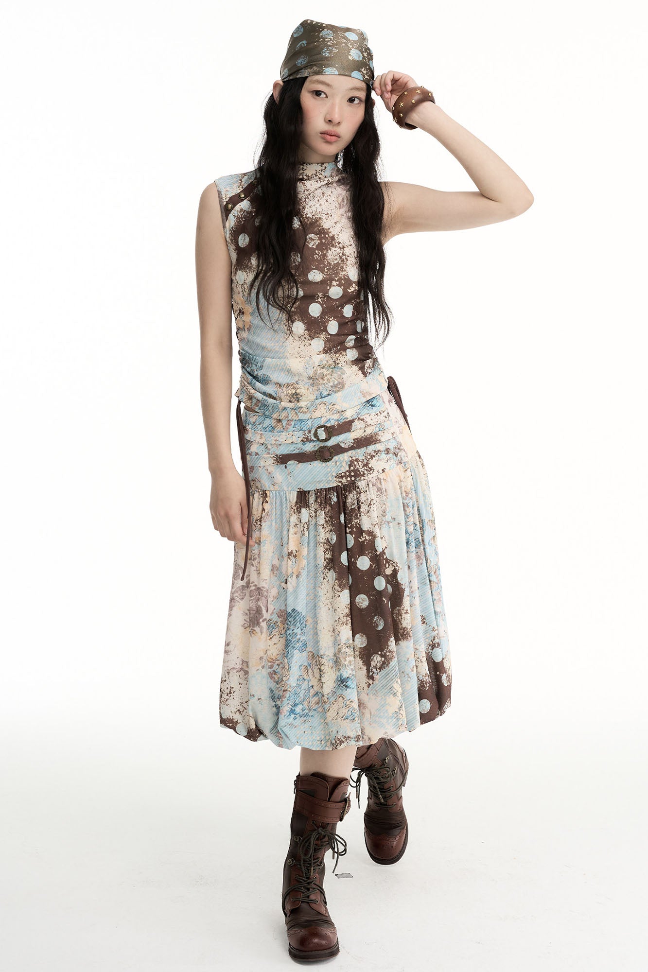 CONFUN Contrast Spliced Floral Skirt