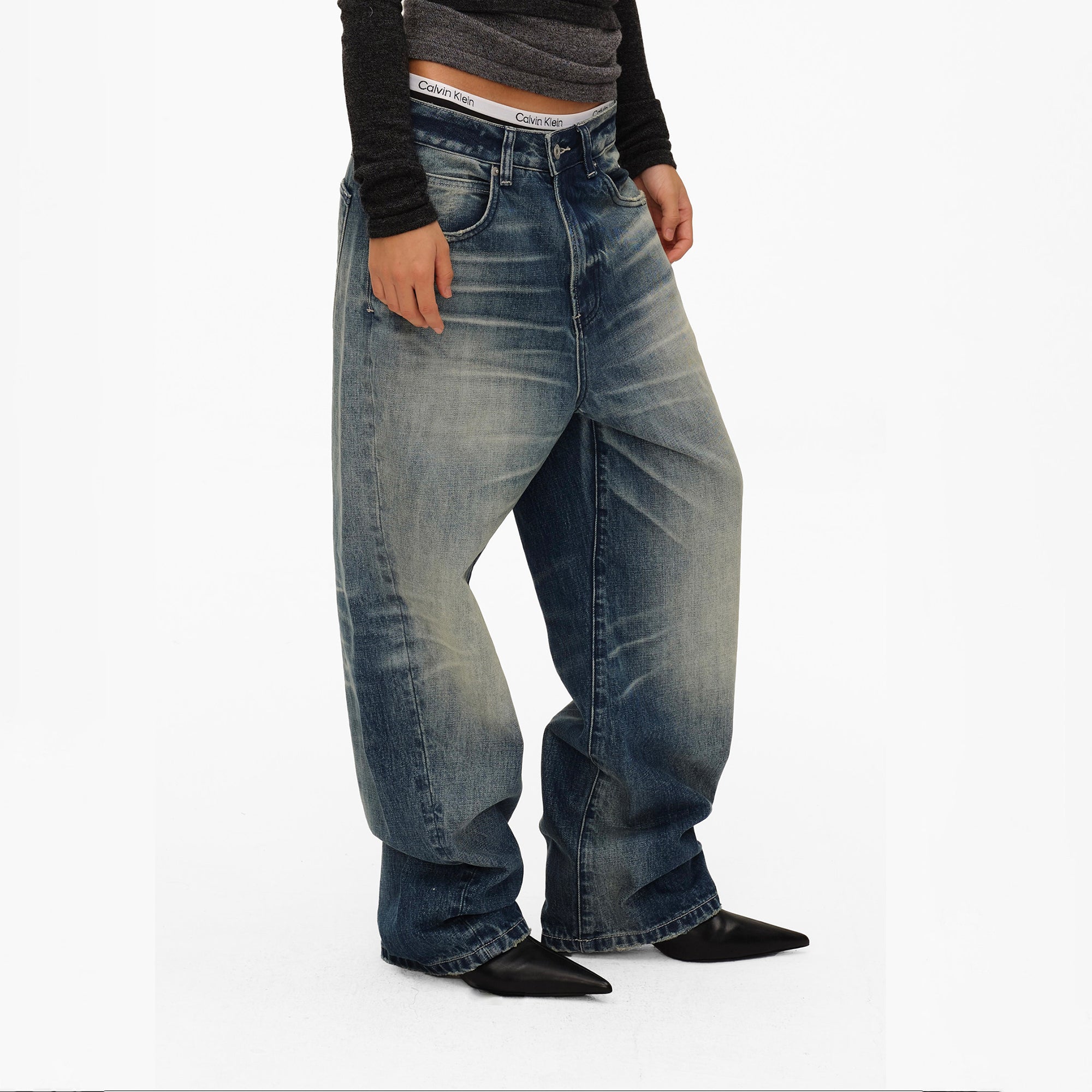 COMMAND N Washed Double Whisker Low-Rise Straight Jeans