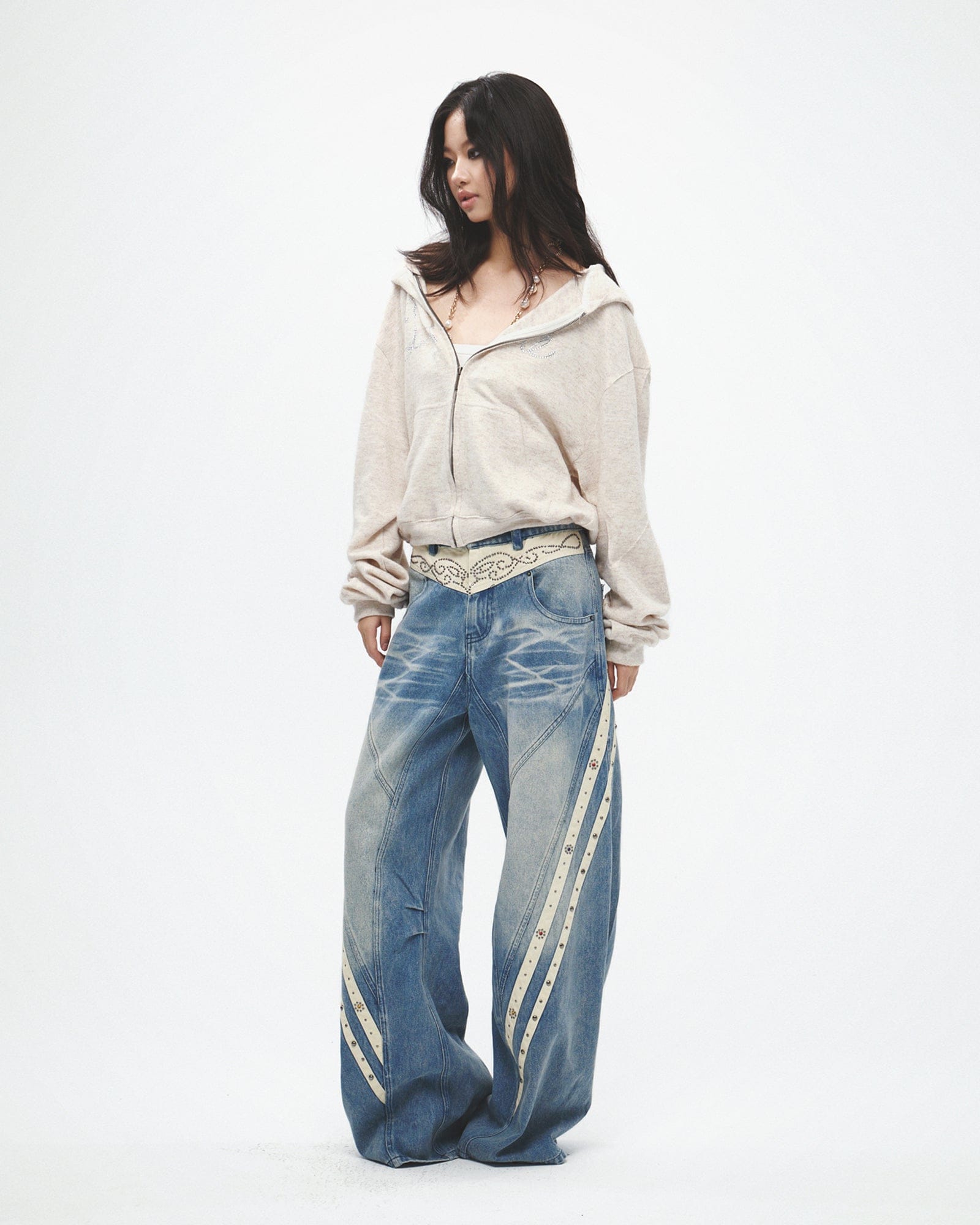 FAYCHUI Diamond Diva Wool-Blend Zip-Up Hoodie