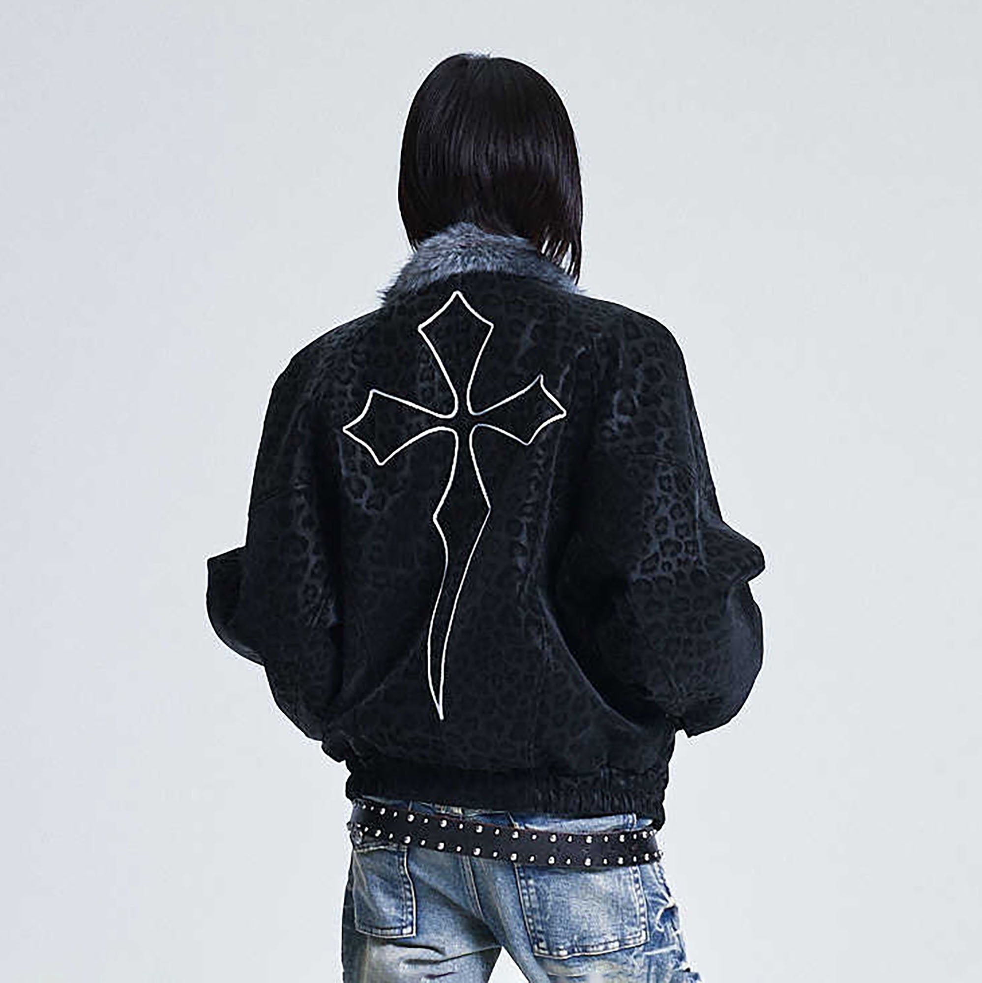 NONAME SPACE Retro Leopard Cross Patch Jacket