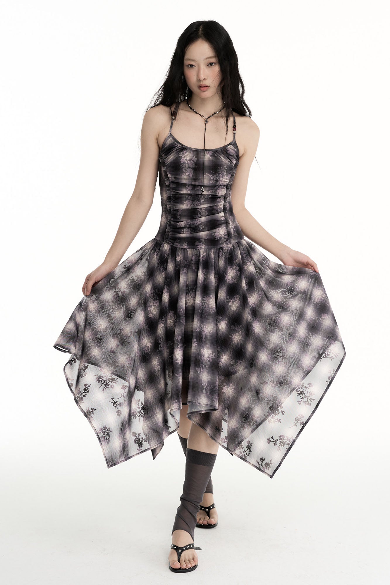 CONFUN Asymmetrical Plaid Midi Dress