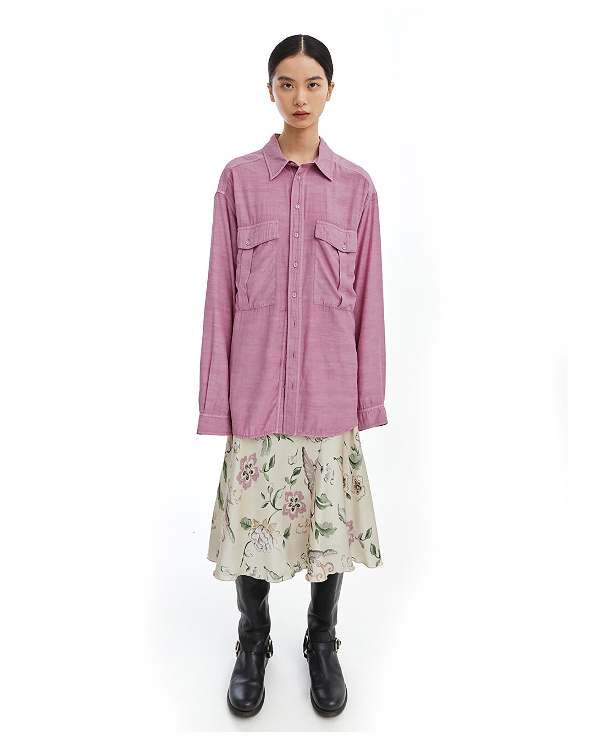 NEVERSEEZ Retro Wavy Hem Floral Skirt