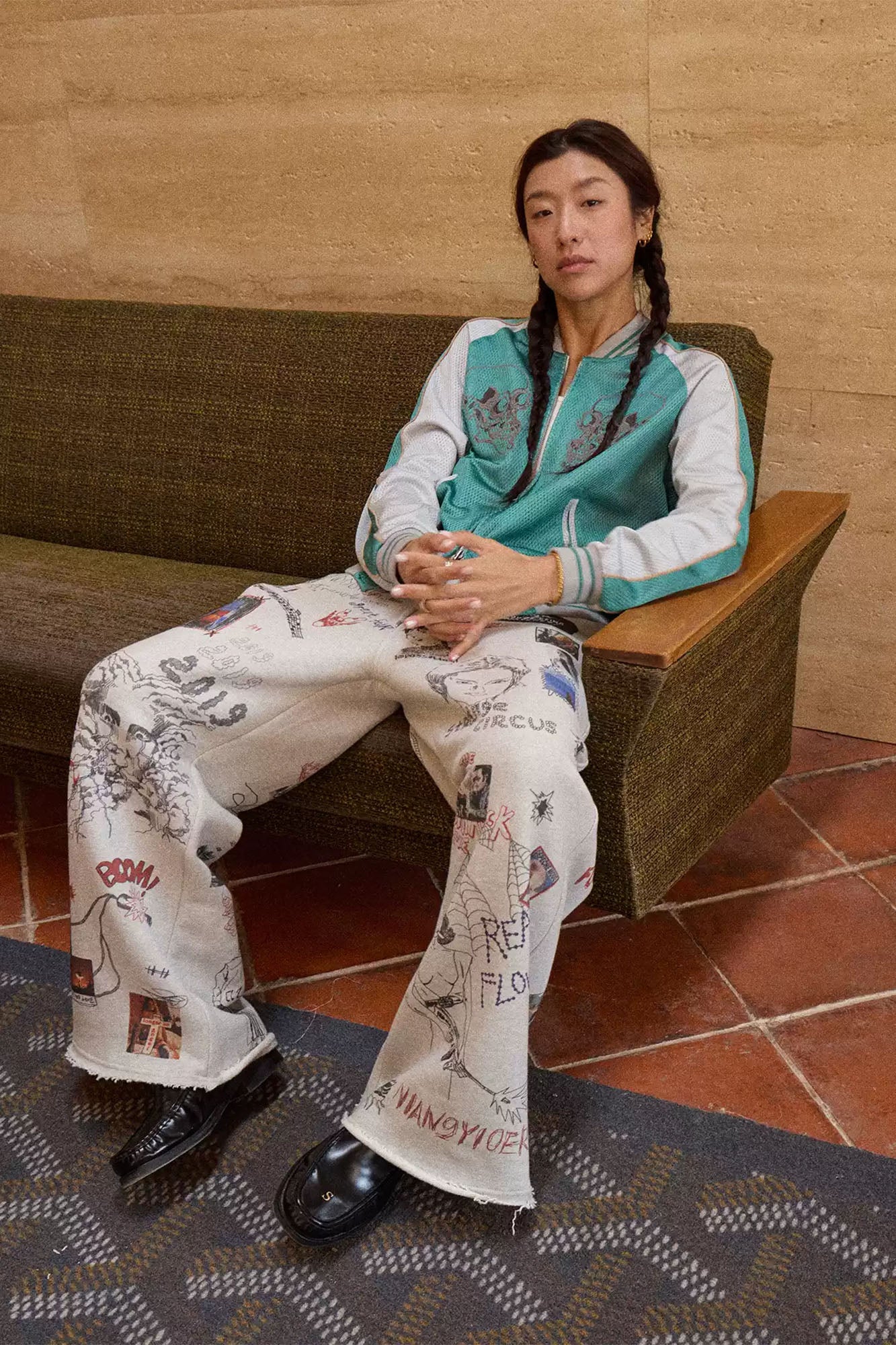 NIANJIUYIKOUER Reversible Fairytale Graphic Mesh Bomber Jacket