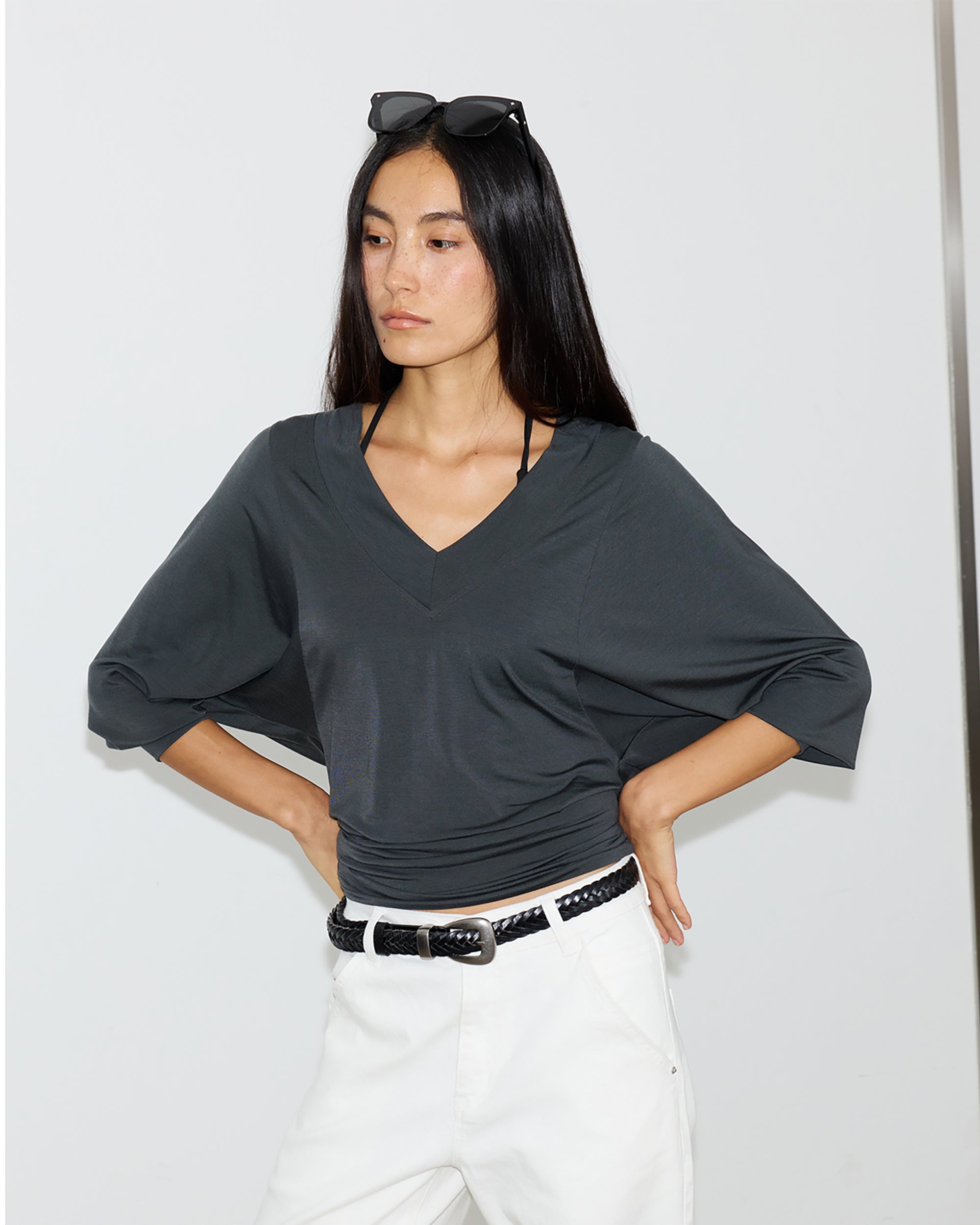 PCLA Draped Batwing Sleeve V-Neck Tee