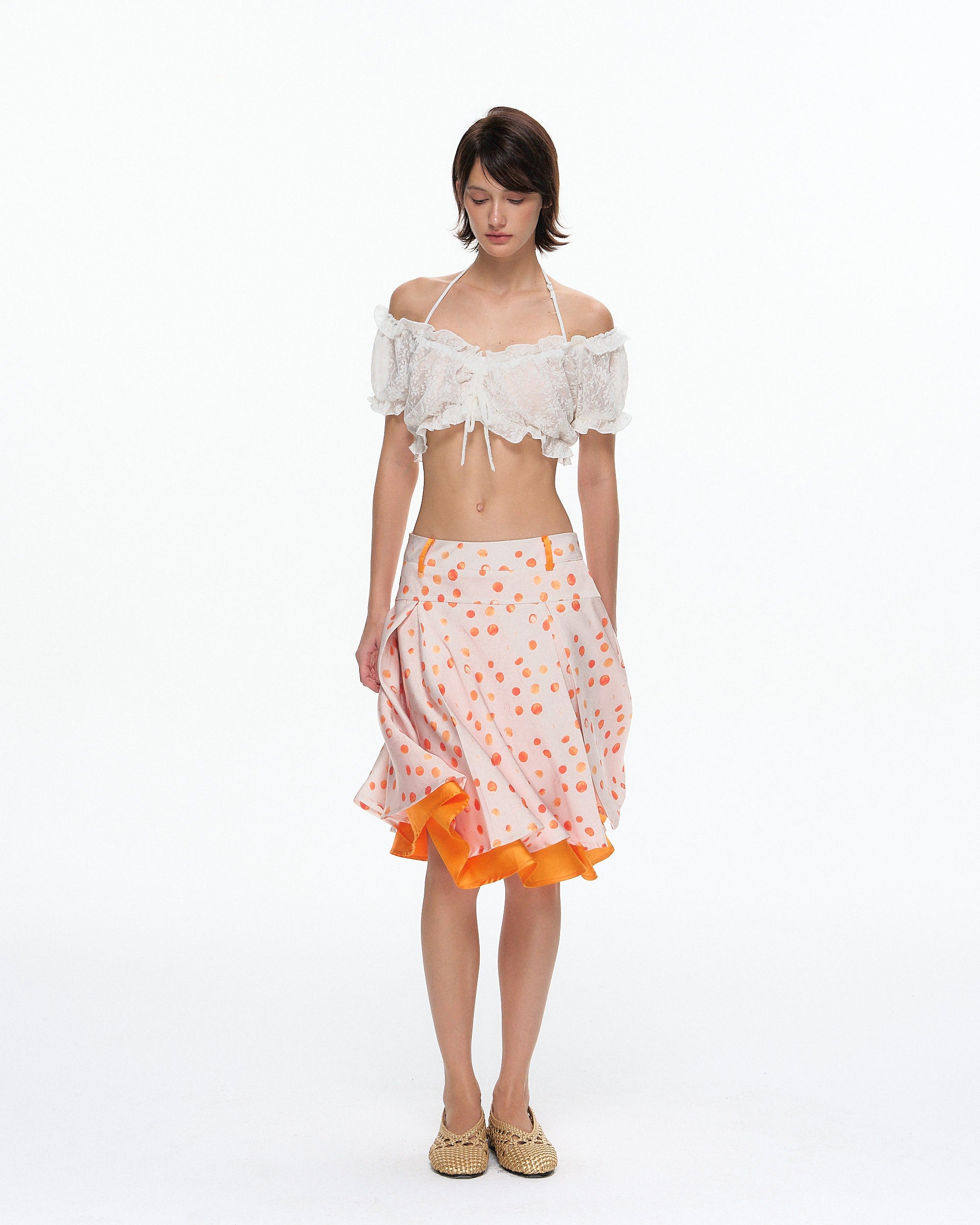 10AMSOTIIIIIIRED Polka Dot Double-Layer Midi Skirt