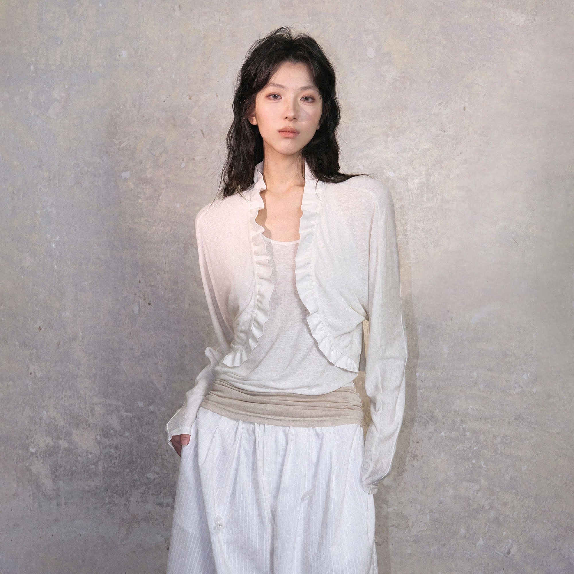 WHYNOTDANCE Ruffle-Trim Cropped Cardigan