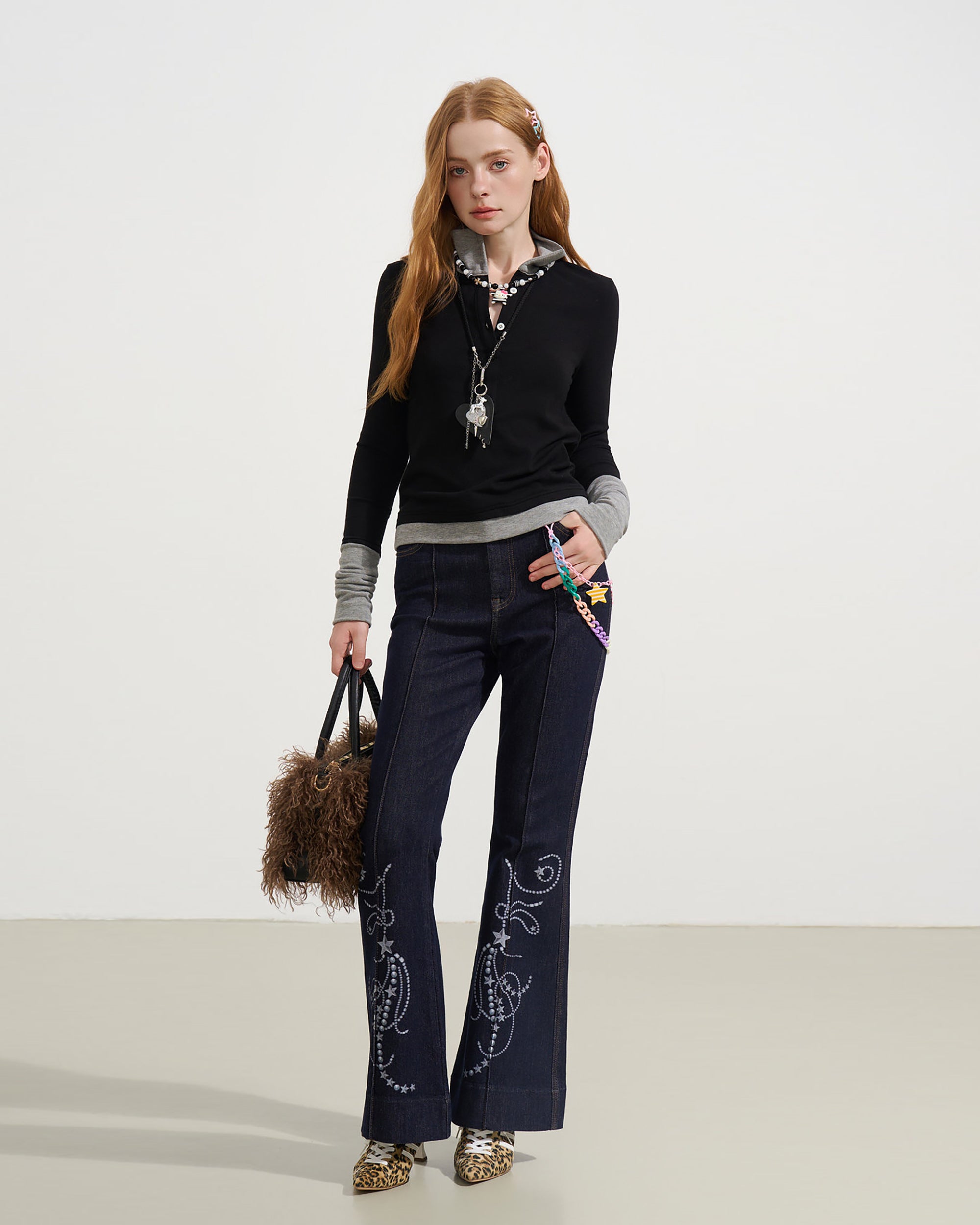 SOFITTE Retro Star Embellished Graphics Flared Jeans