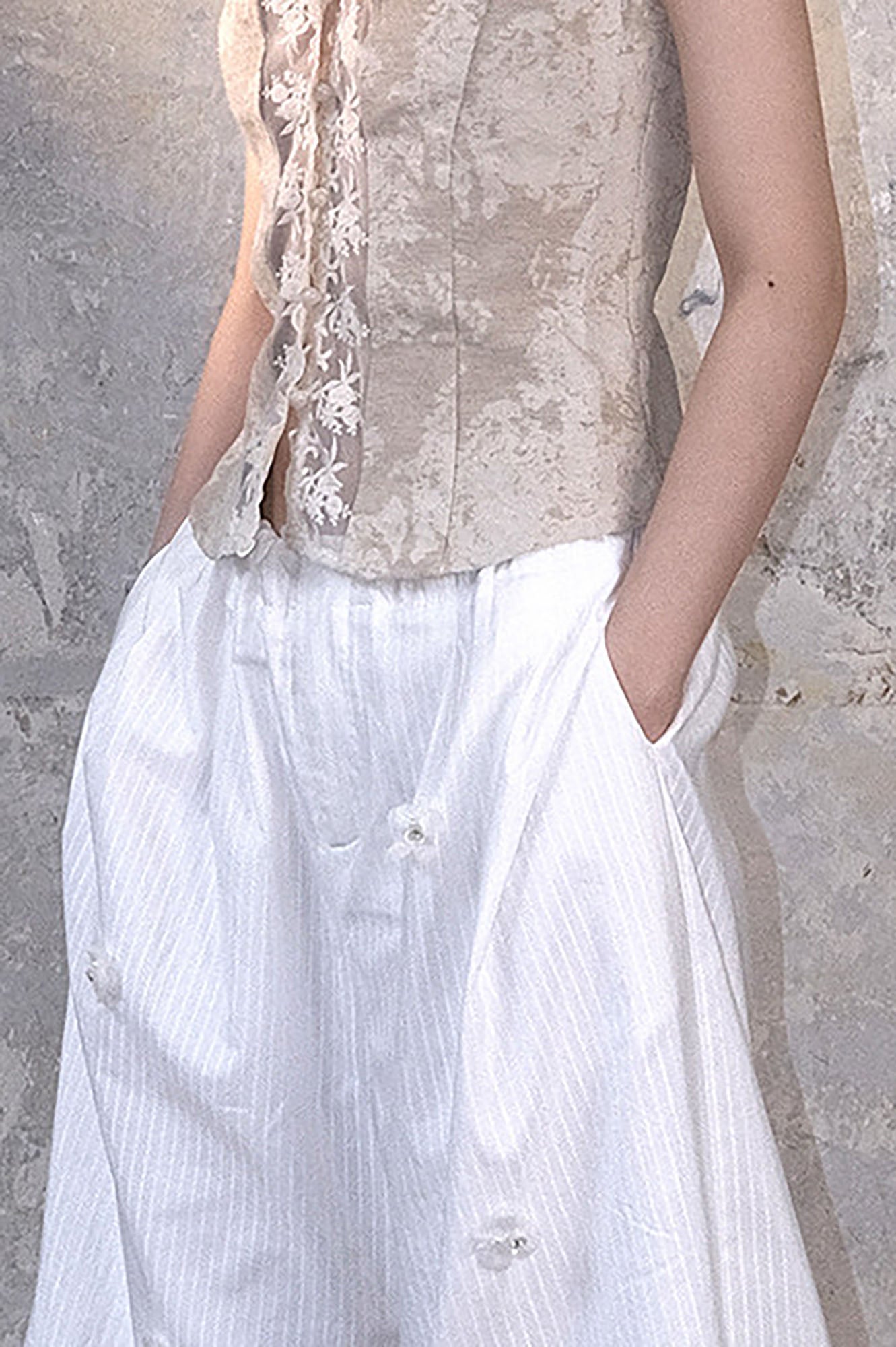 WHYNOTDANCE Floral Embellished Pinstriped Cropped Pants