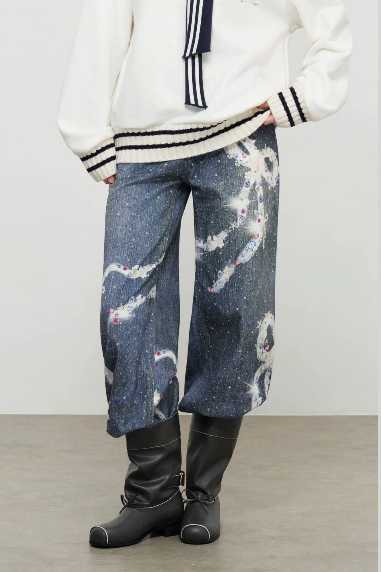 SOFITTE Distressed Paint-Splatter Wide-Leg Jeans