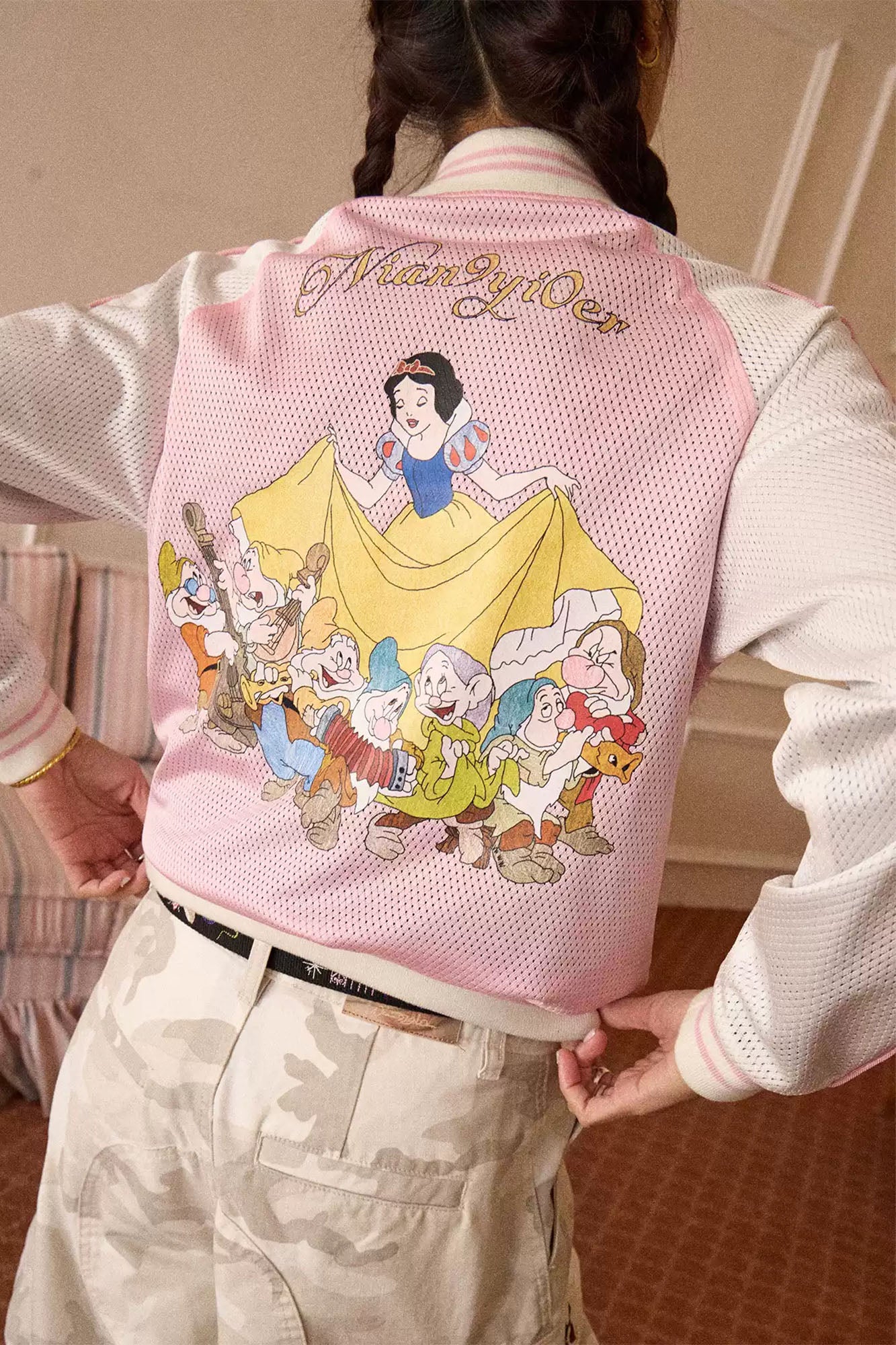 NIANJIUYIKOUER Reversible Fairytale Graphic Mesh Bomber Jacket