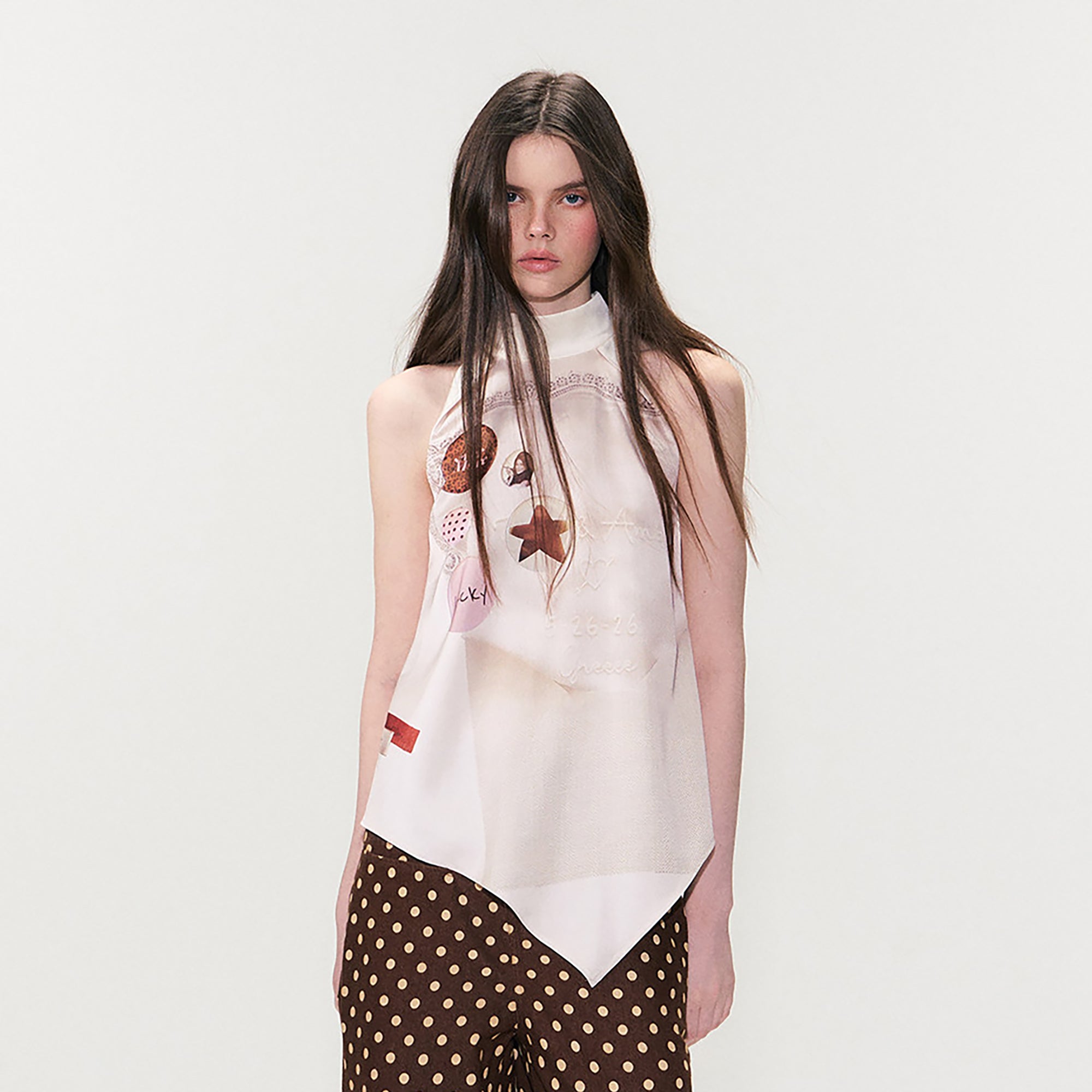 THE NEVERMORE Asym Hem Flip-Collar Graphics Sleeveless Top