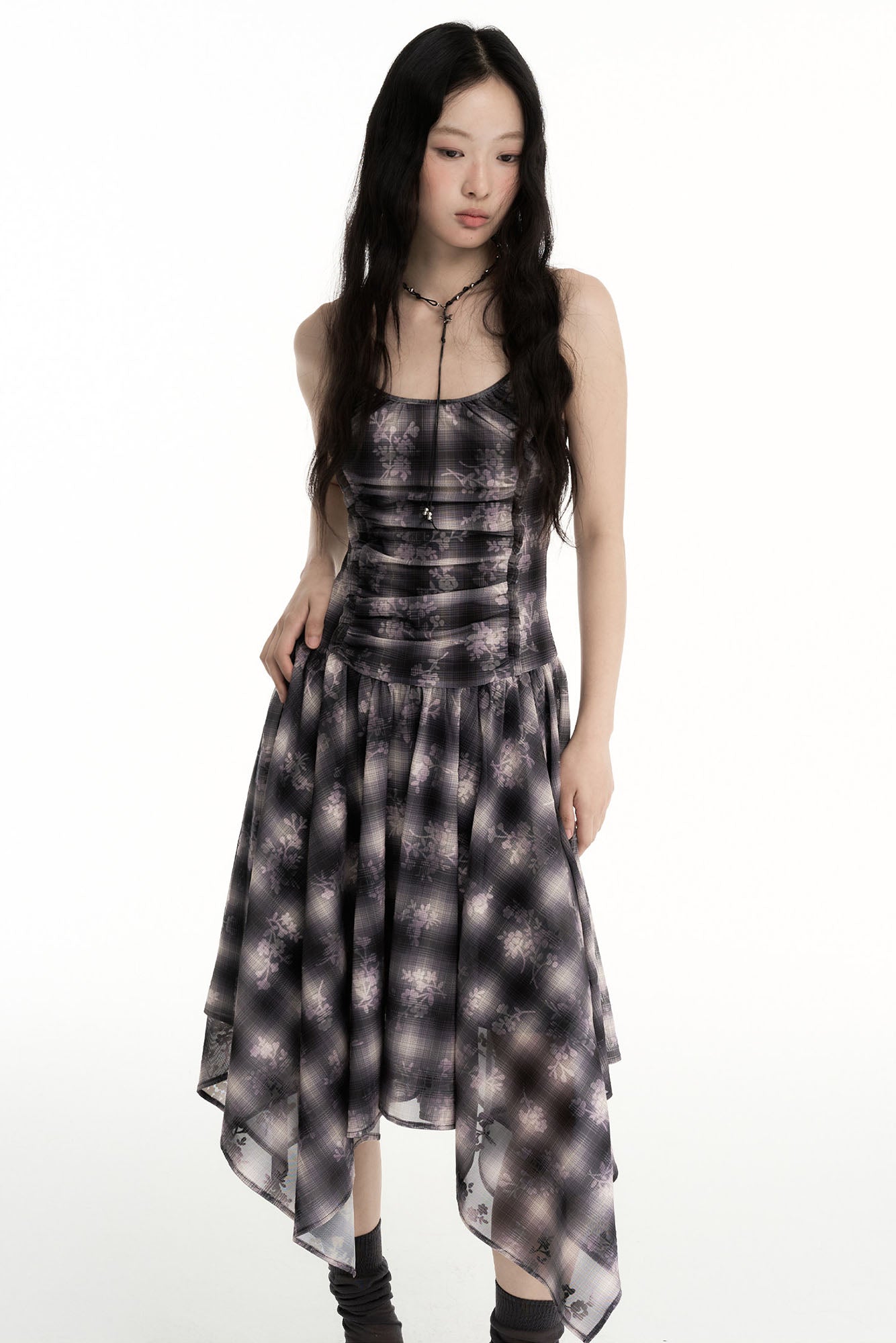 CONFUN Asymmetrical Plaid Midi Dress