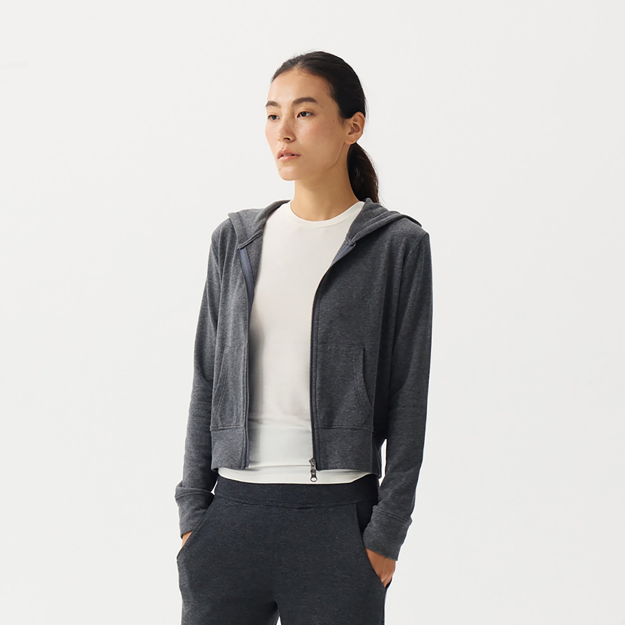 PCLA Essential Soft Touch Cropped Zip-Up Hoodie