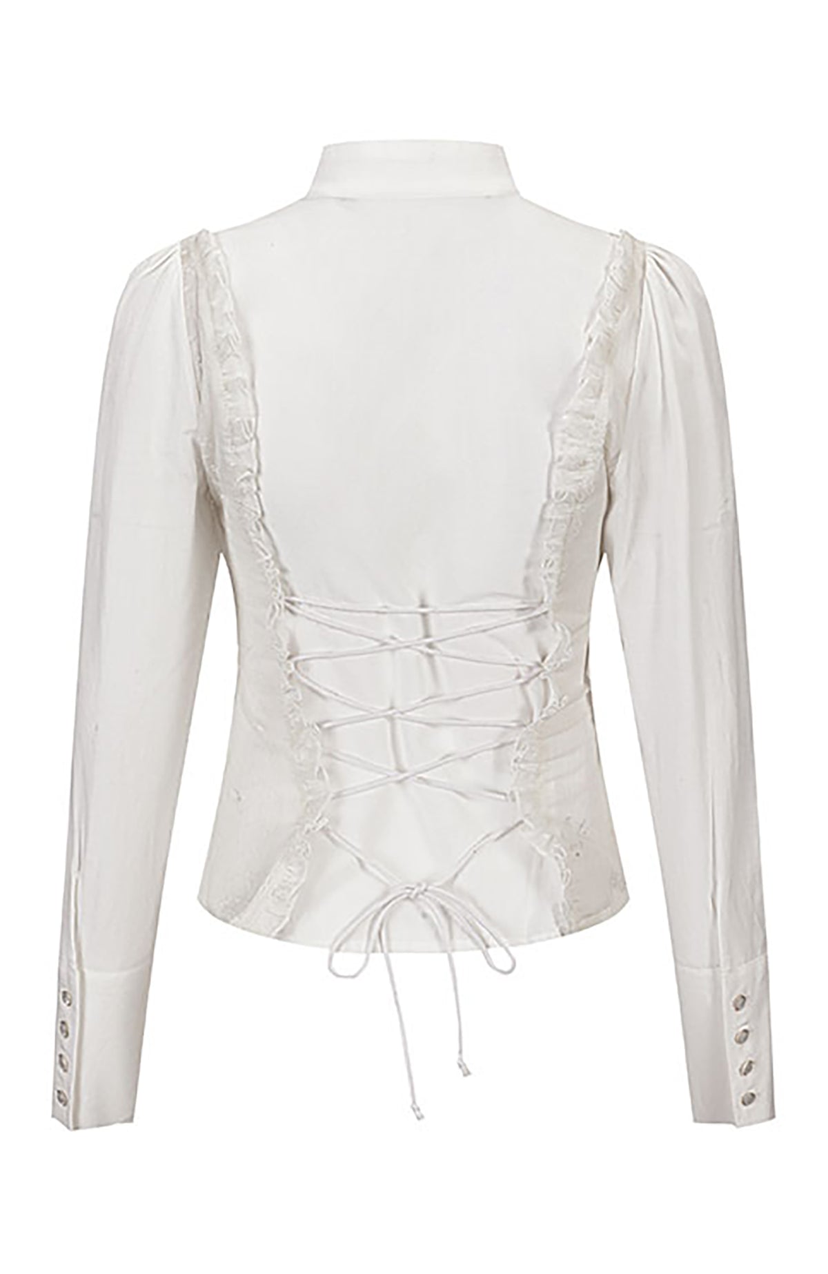 CESTNOUS Lace Ruffle Cinched-Waist Chiffon Spliced Shirt
