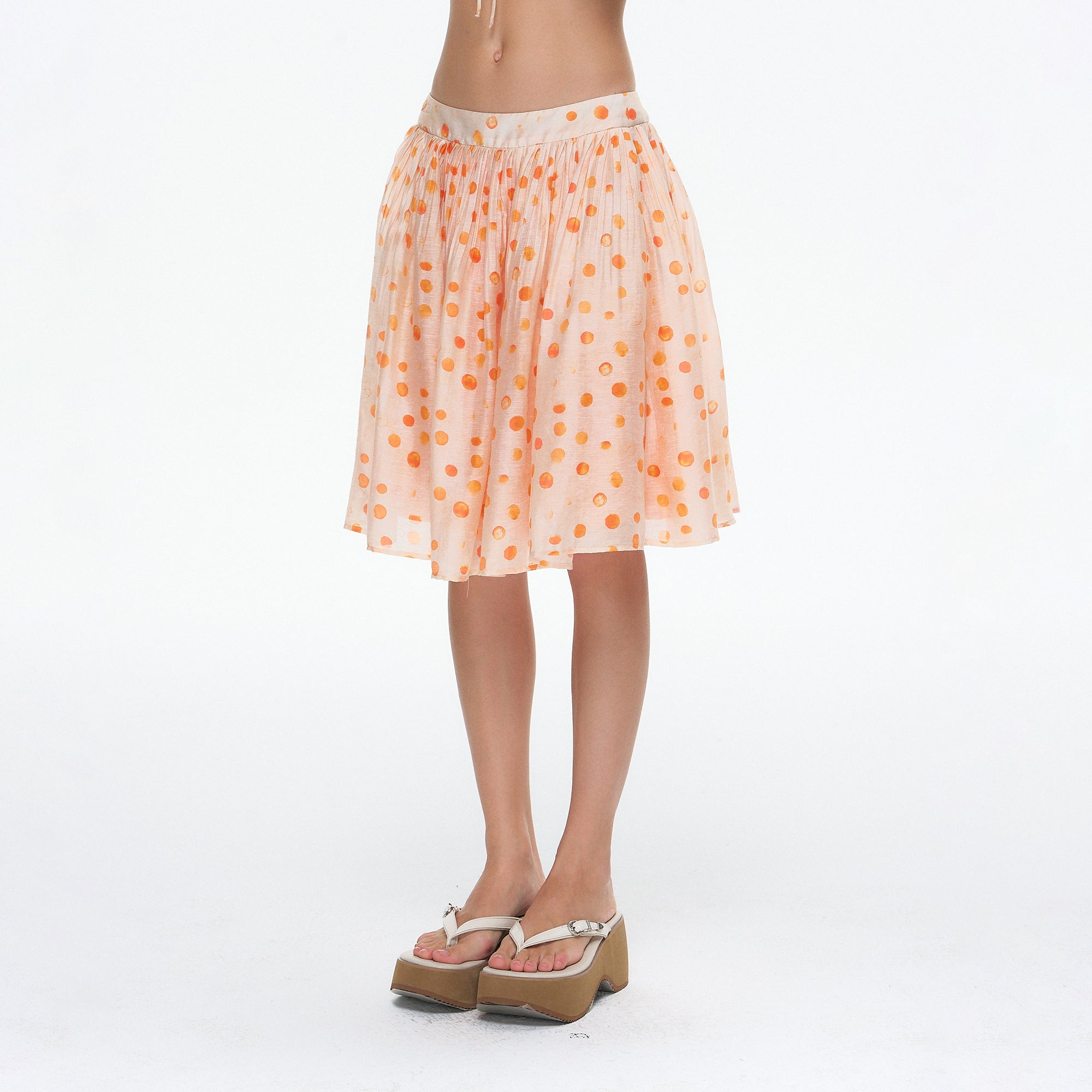 10AMSOTIIIIIIRED Polka Dot Linen Puff Midi Skirt