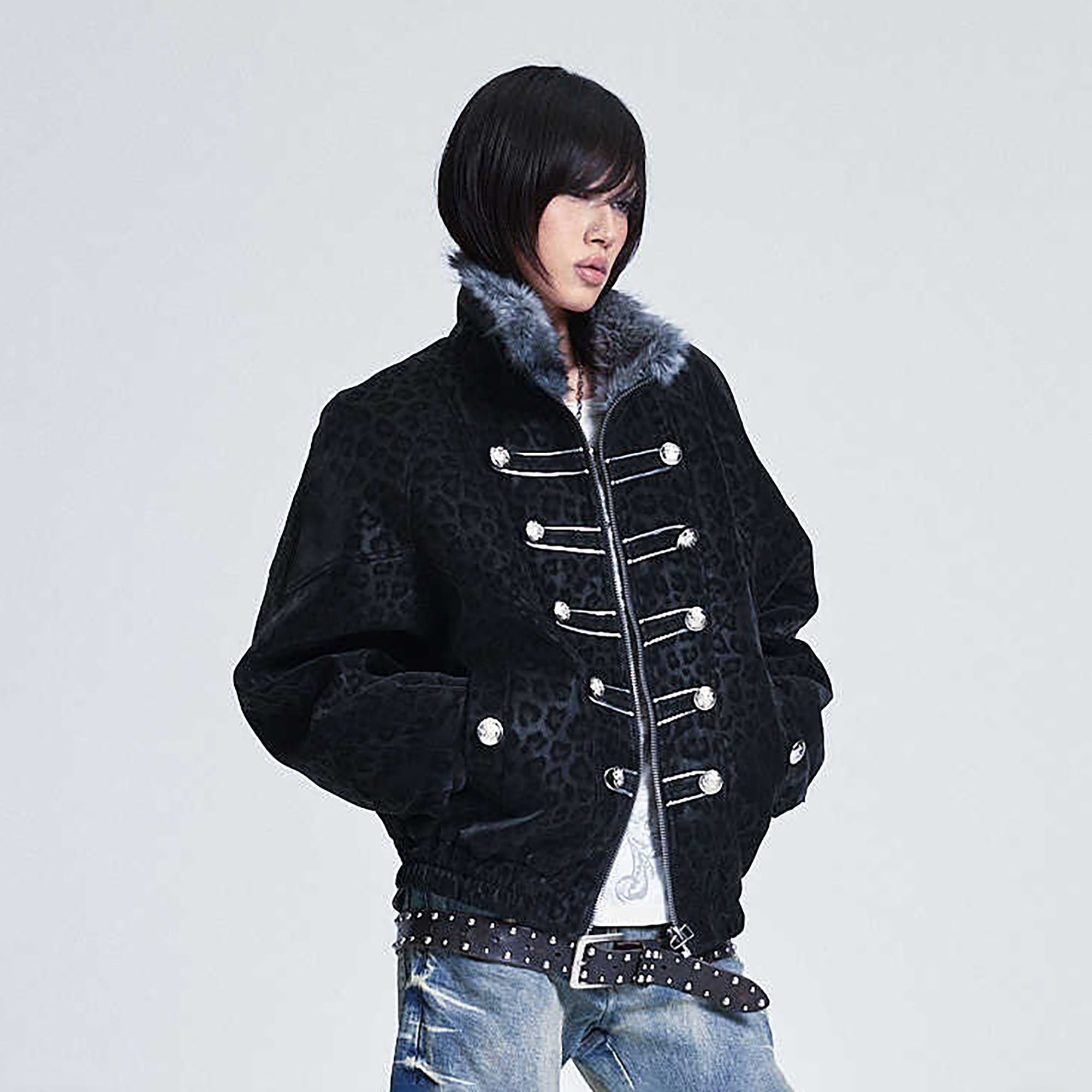NONAME SPACE Retro Leopard Cross Patch Jacket