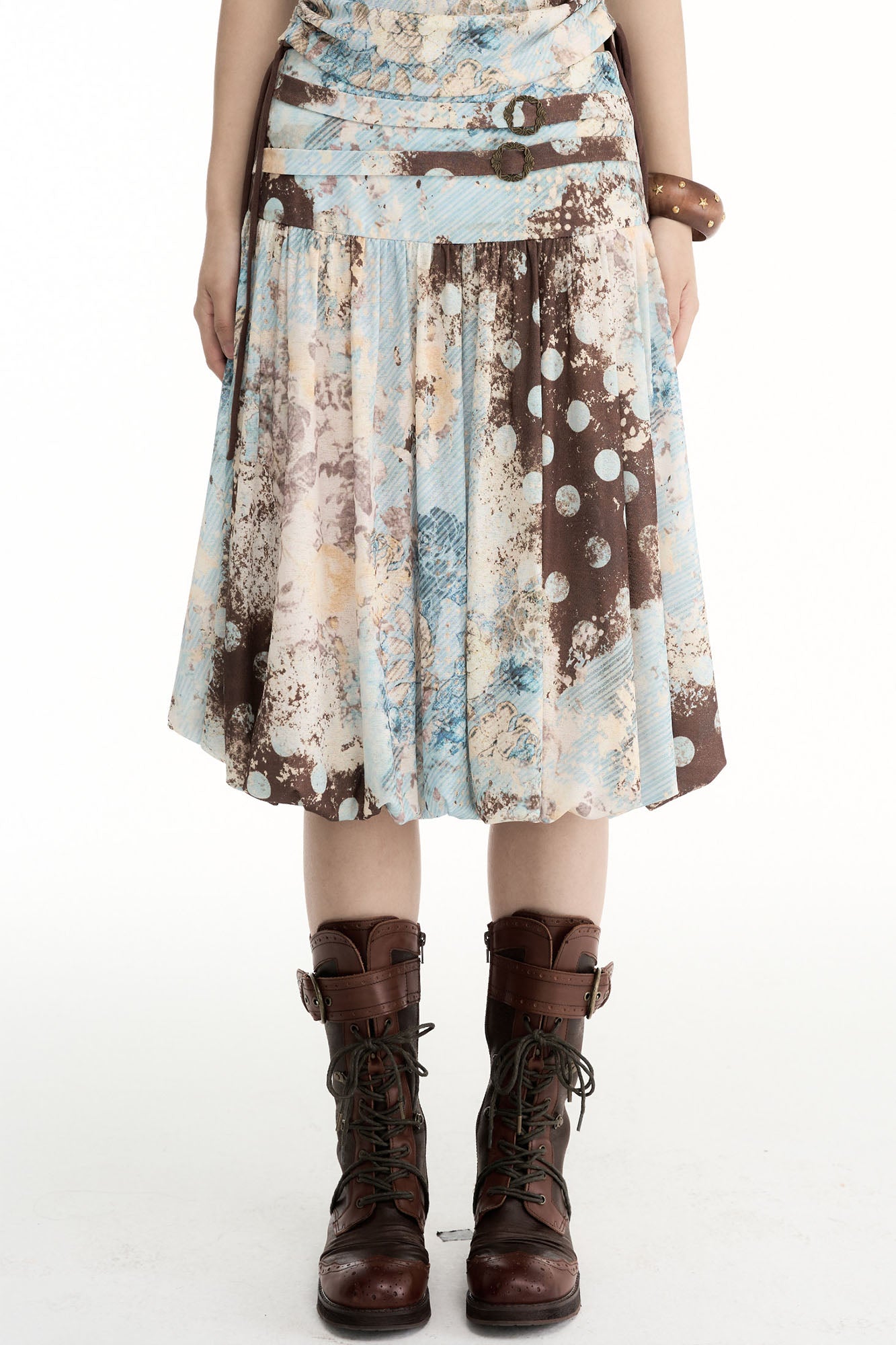 CONFUN Contrast Spliced Floral Skirt