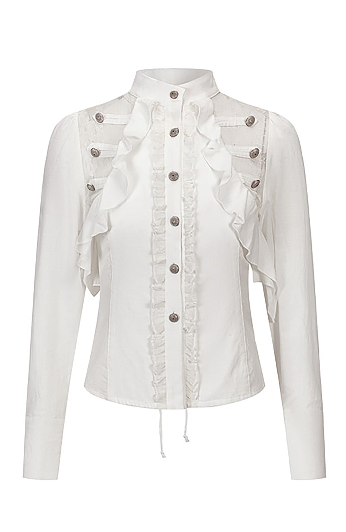 CESTNOUS Lace Ruffle Cinched-Waist Chiffon Spliced Shirt