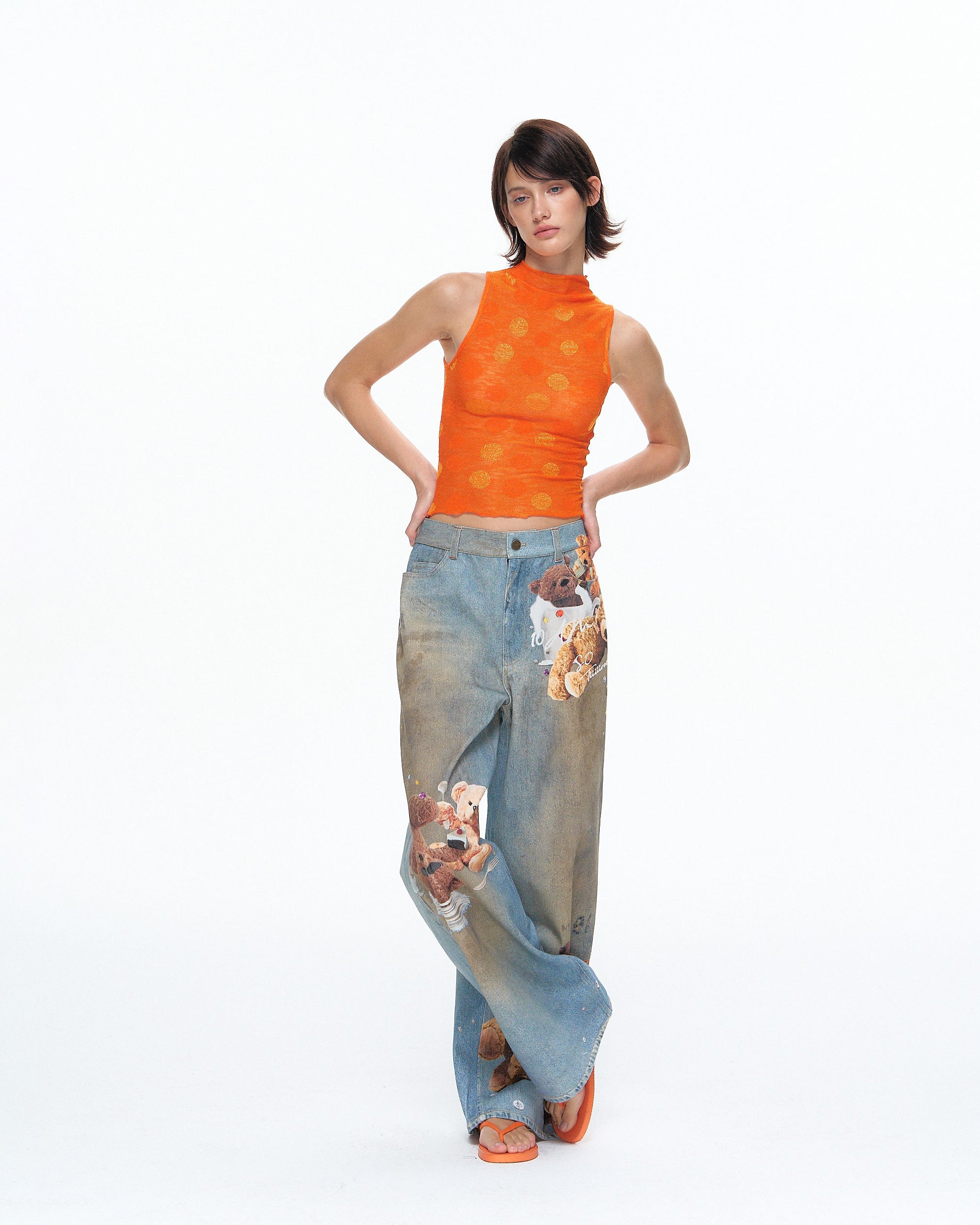10AMSOTIIIIIIRED Retro Dog And Teddy Graphic Jeans