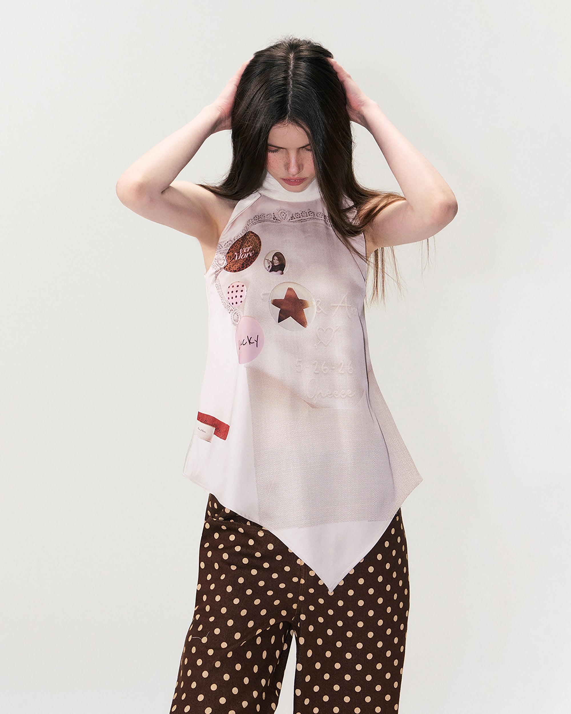 THE NEVERMORE Asym Hem Flip-Collar Graphics Sleeveless Top
