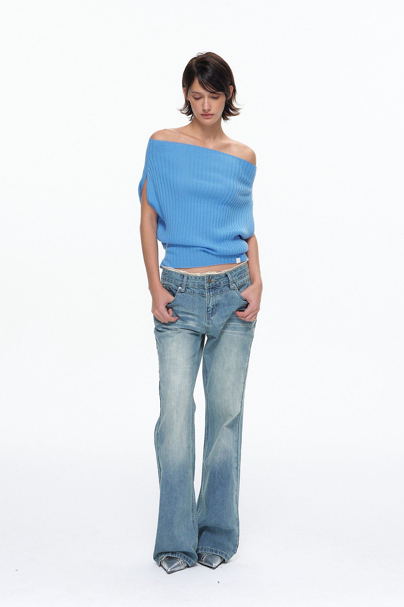 10AMSOTIIIIIIRED Wool-Blend Ribbed Off-Shoulder Knit Top