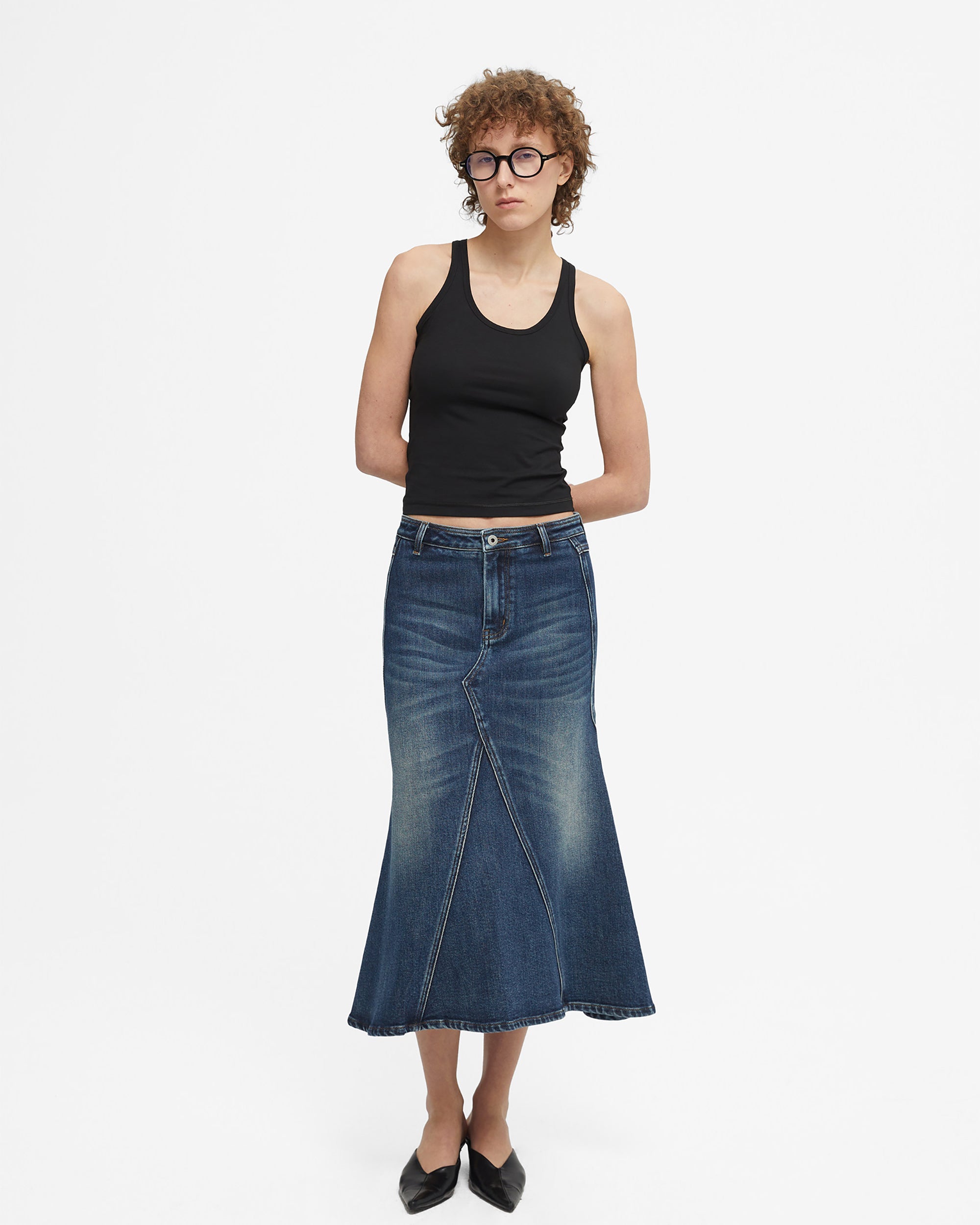 COMMAND N Washed Mermaid Denim Midi Skirt