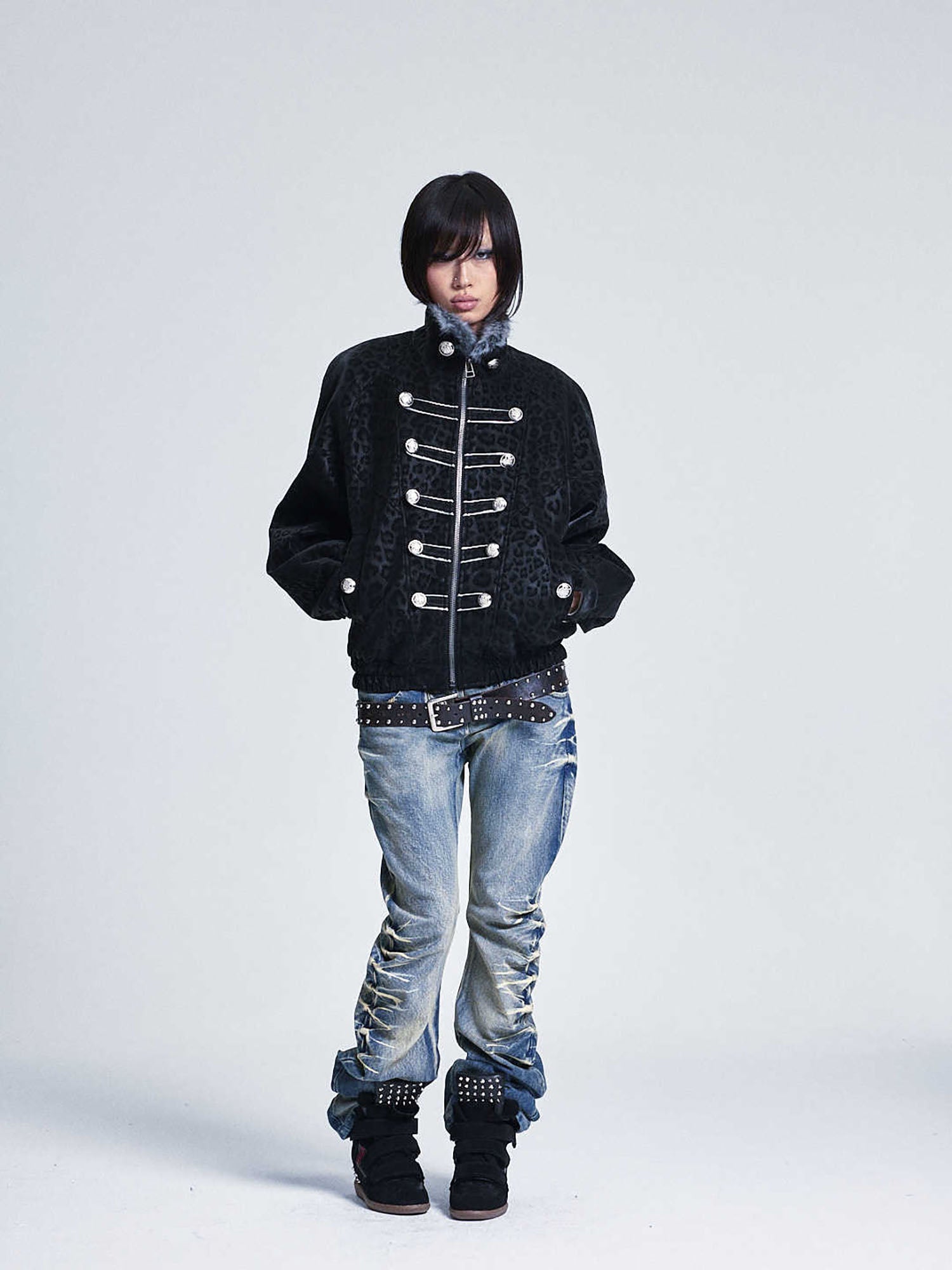 NONAME SPACE Retro Leopard Cross Patch Jacket
