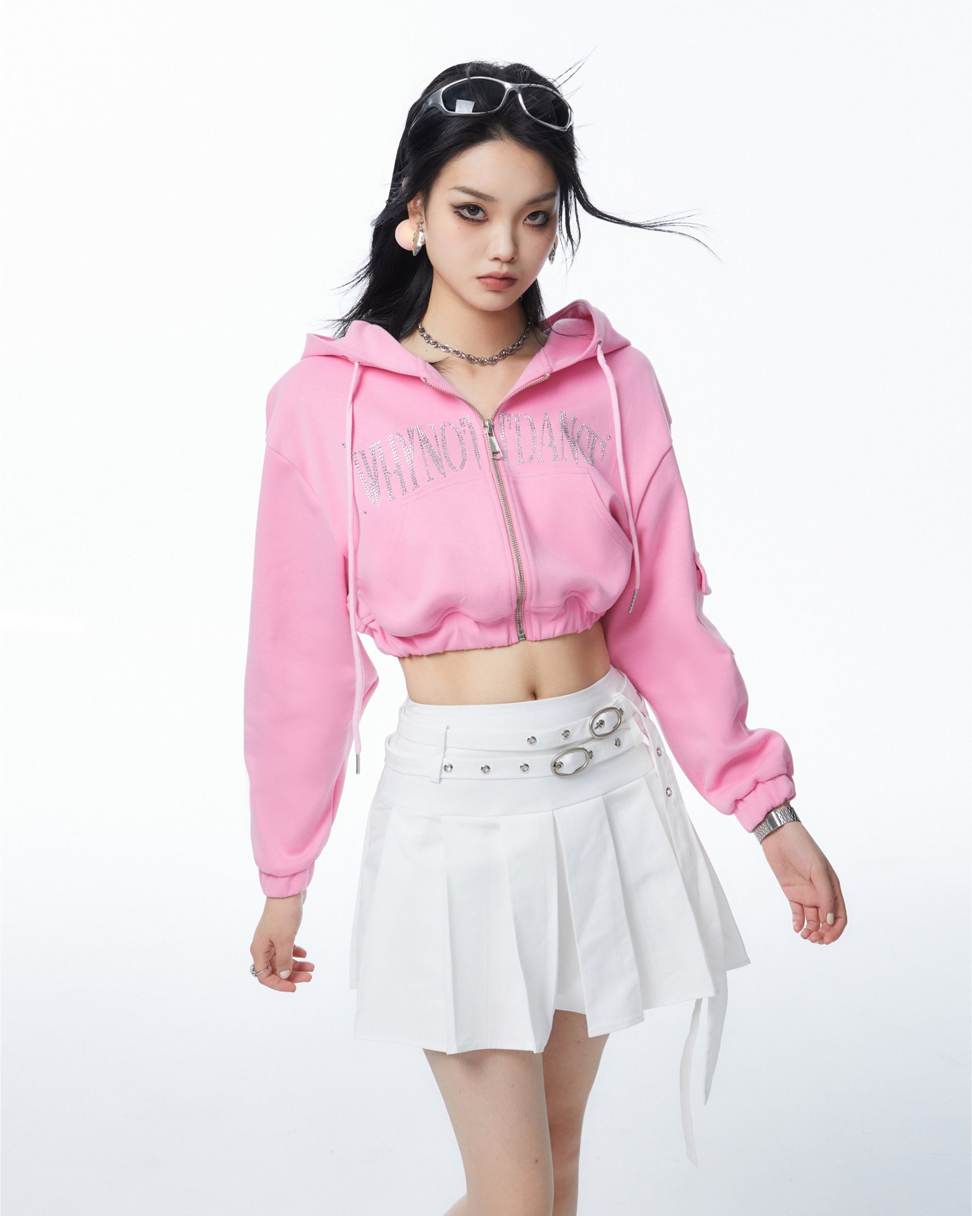 WHYNOTDANCE Retro Double-Buckle Pleated Skort