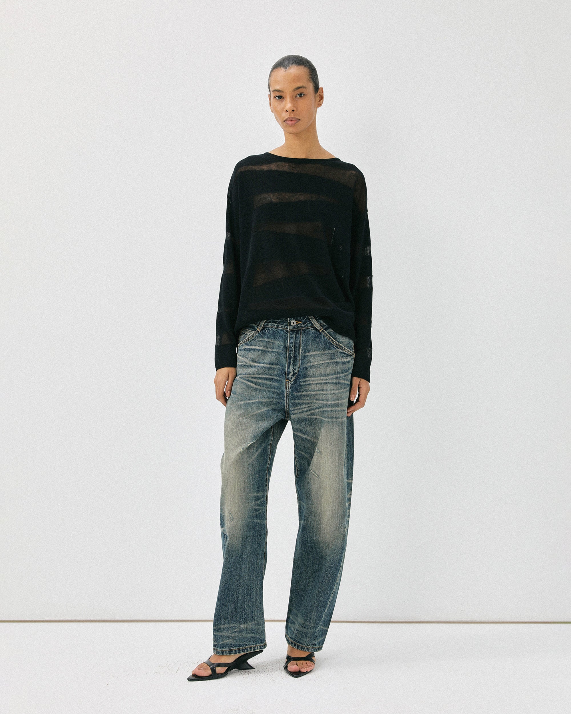 COMMAND N Sheer Textured Knit Long-Sleeve Tee