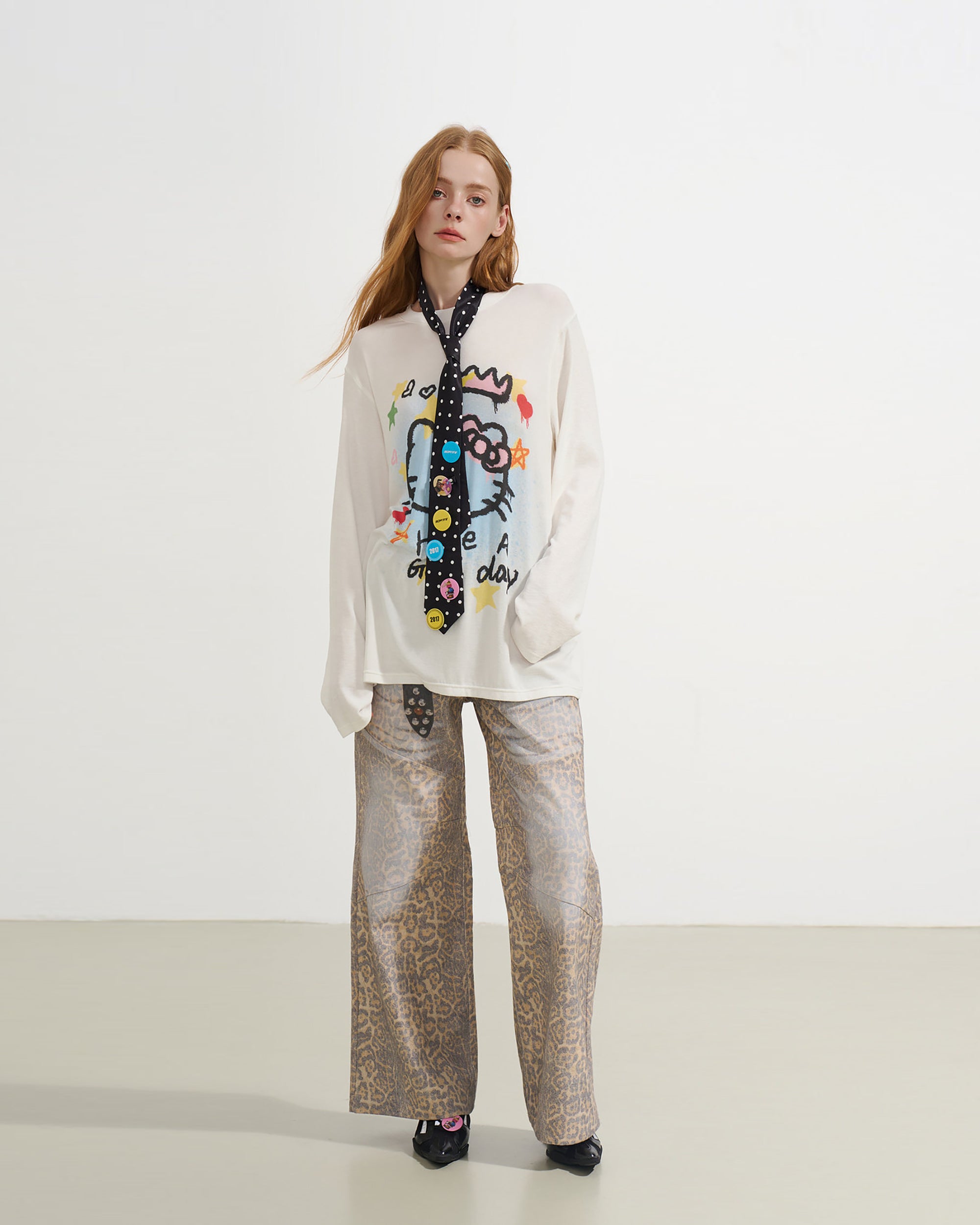 SOFITTE Distressed Leopard Full-Print Straight-Leg Pants