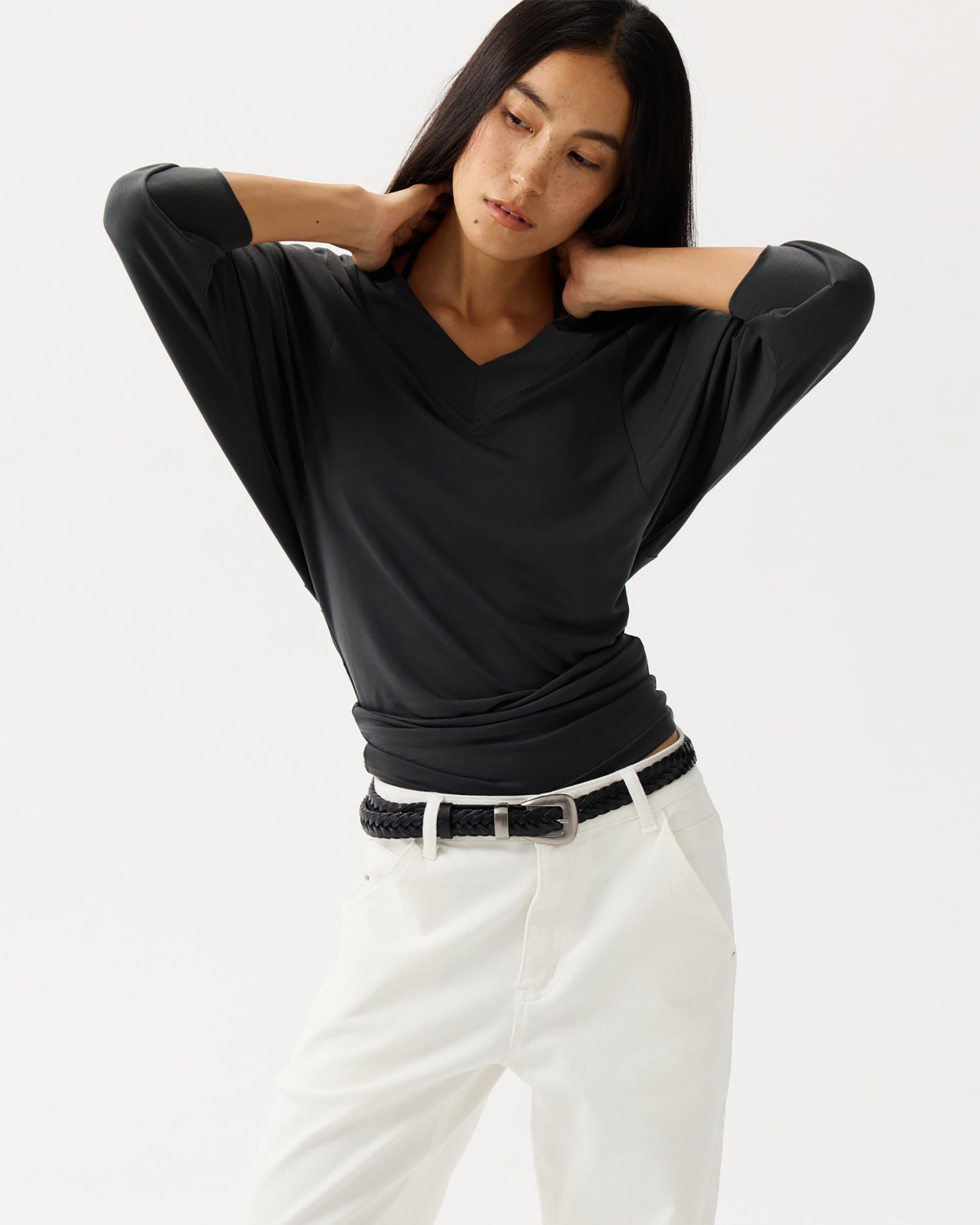 PCLA Draped Batwing Sleeve V-Neck Tee