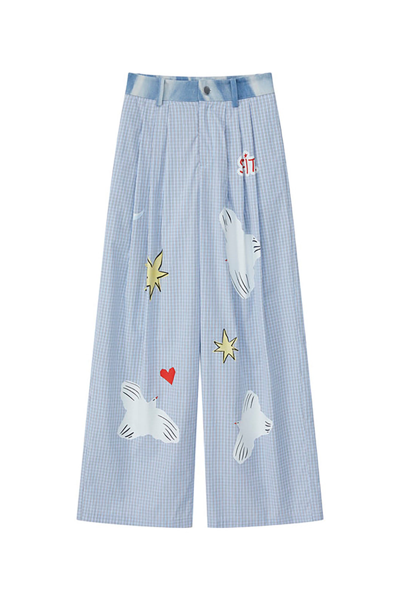 SOFITTE Checked Dove Graphic Wide-Leg Pants
