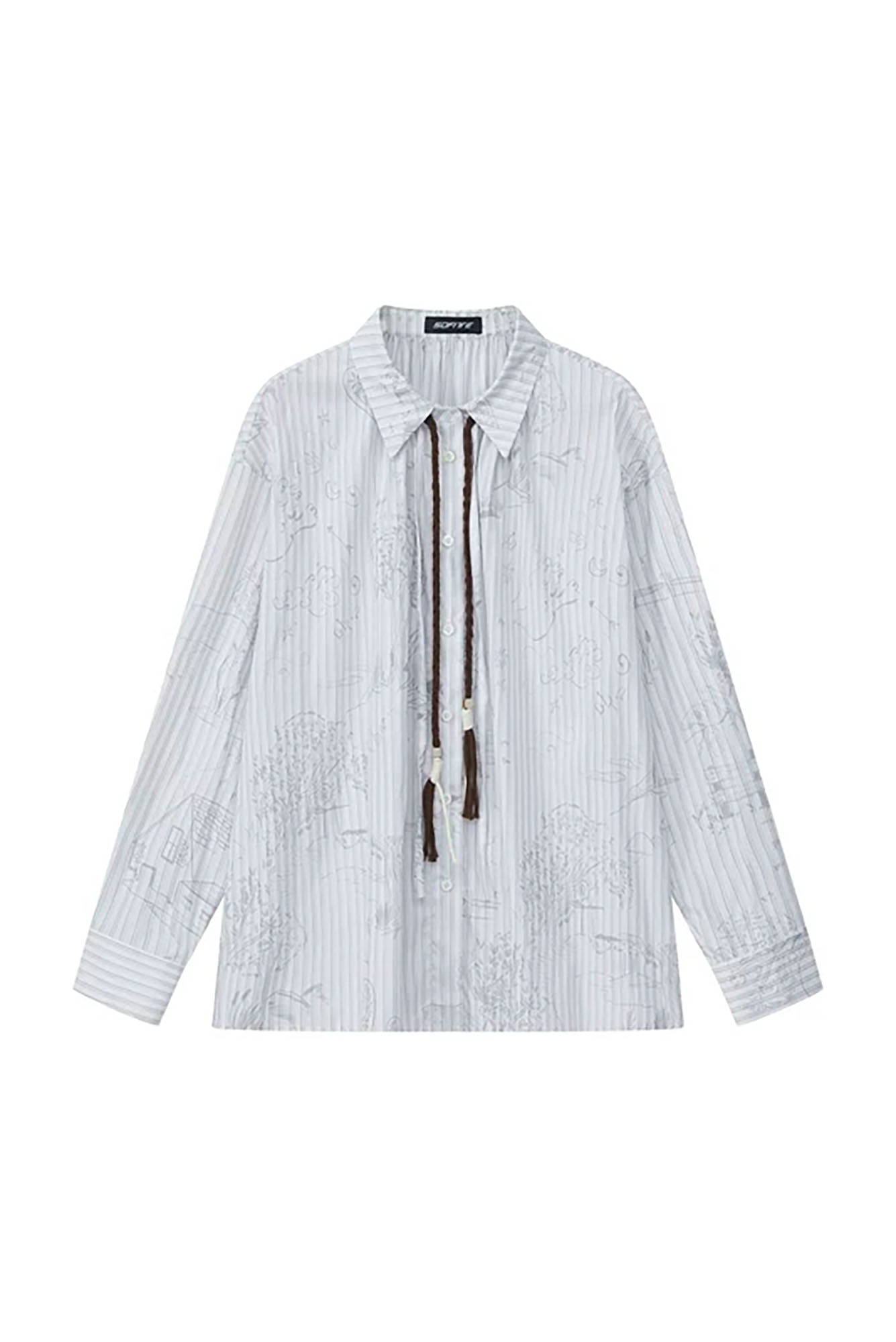 SOFITTE Pinstripe Sketch Full-Print Shirt with Tassel Ties