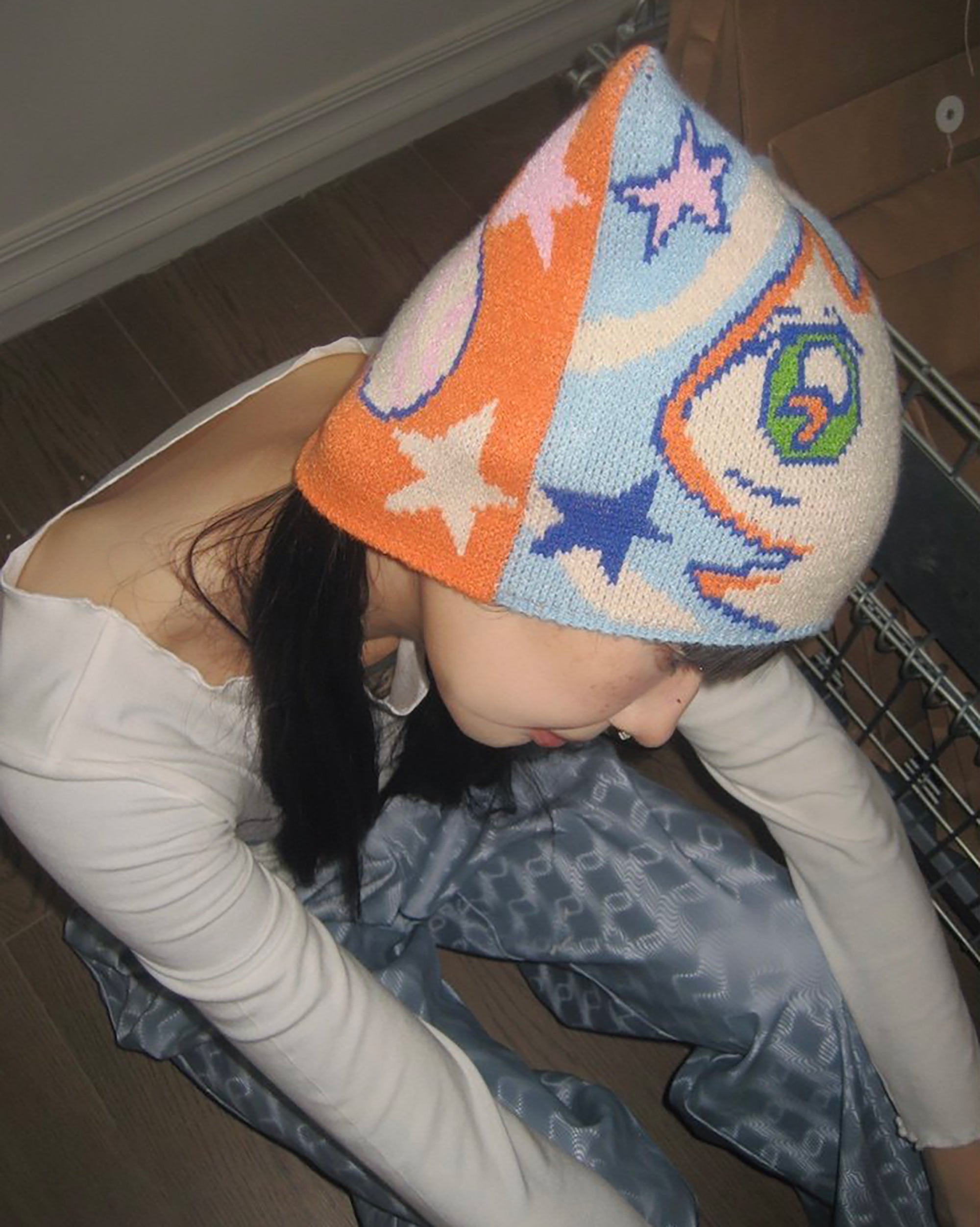 UNSOCIAL NIGHT x OLIWA Playful Graphic Knit Cat-Ear Hat