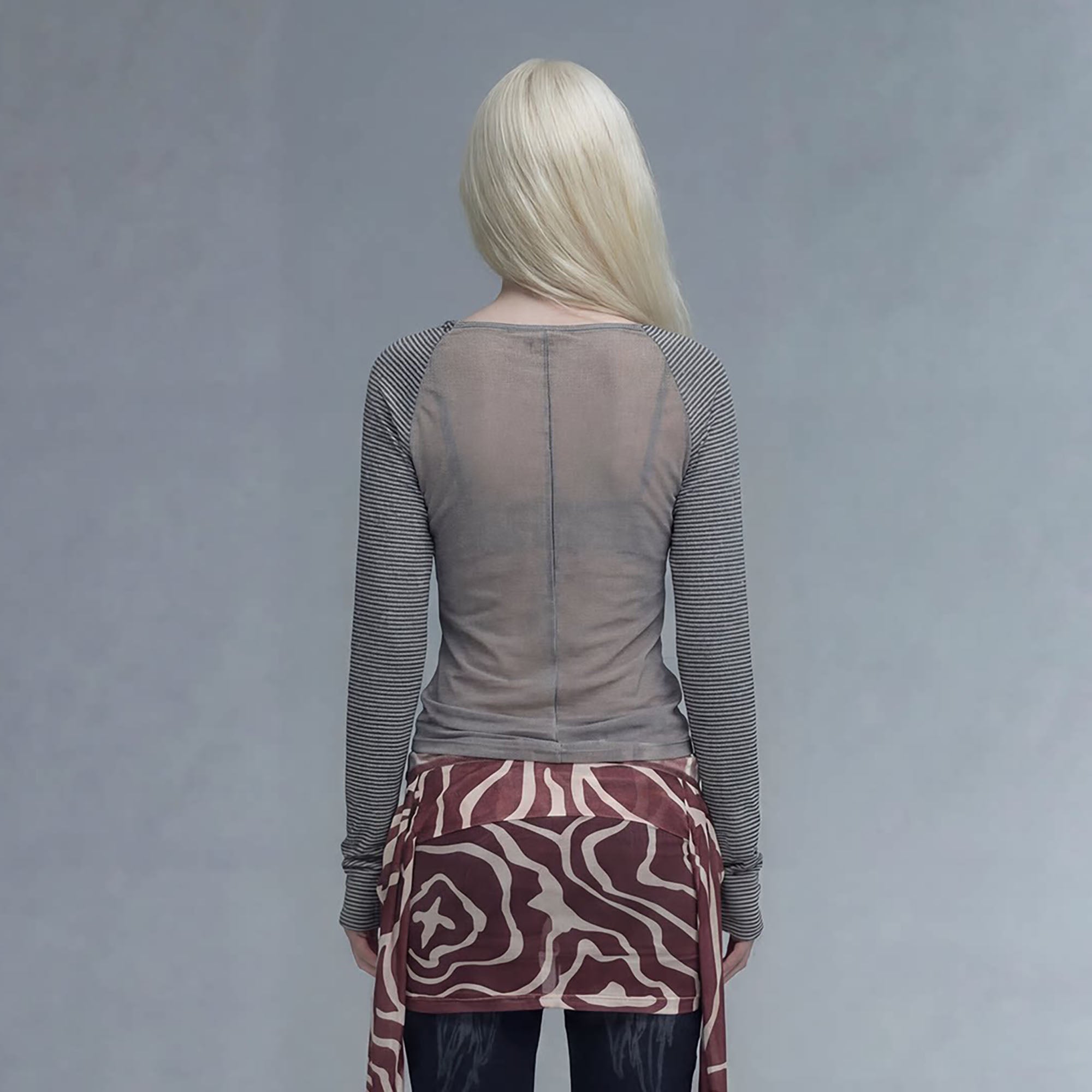 EMOHA Studded Mesh Panel Long-Sleeve Tee