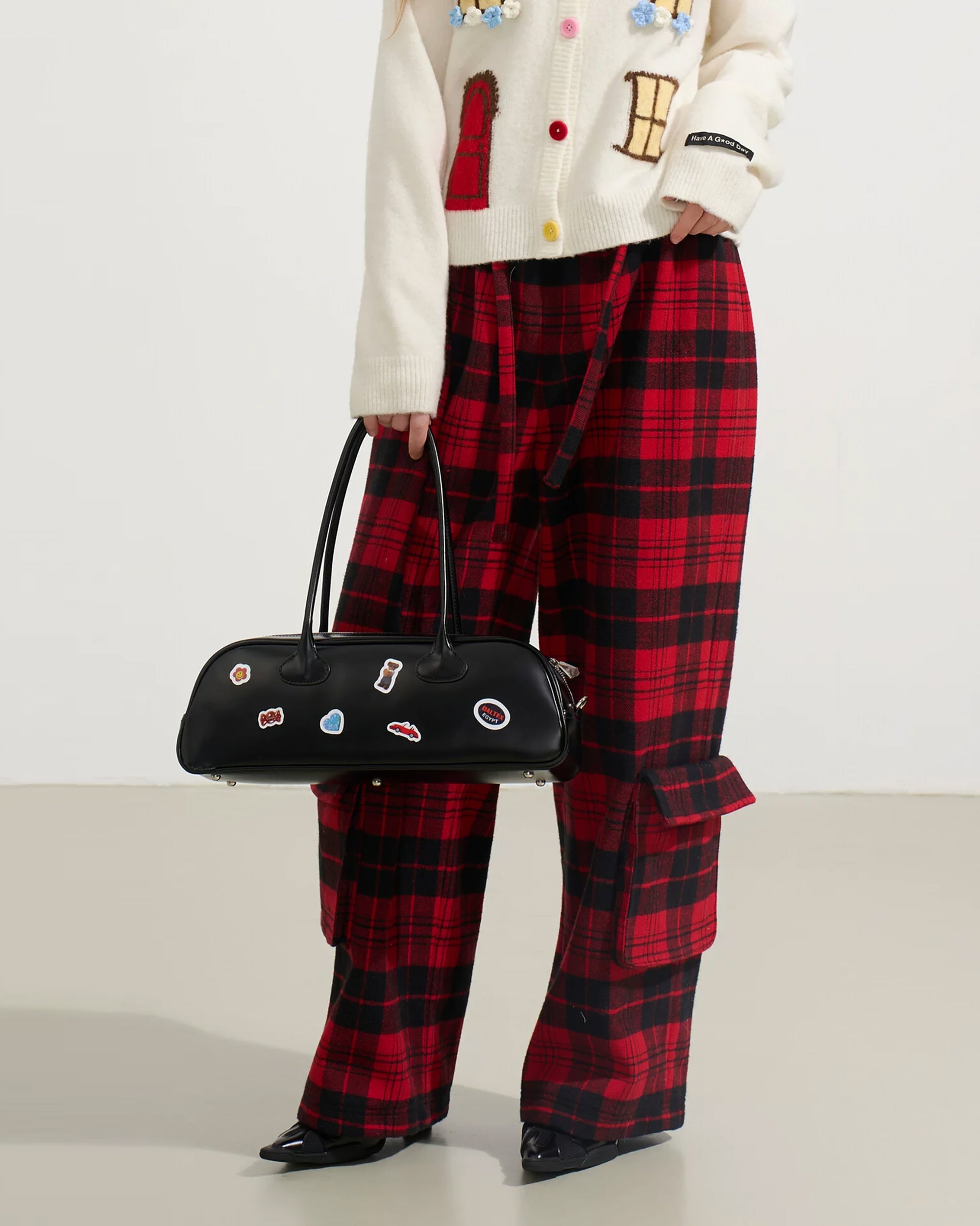 SOFITTE Plaid Cargo Wide-Leg Pants