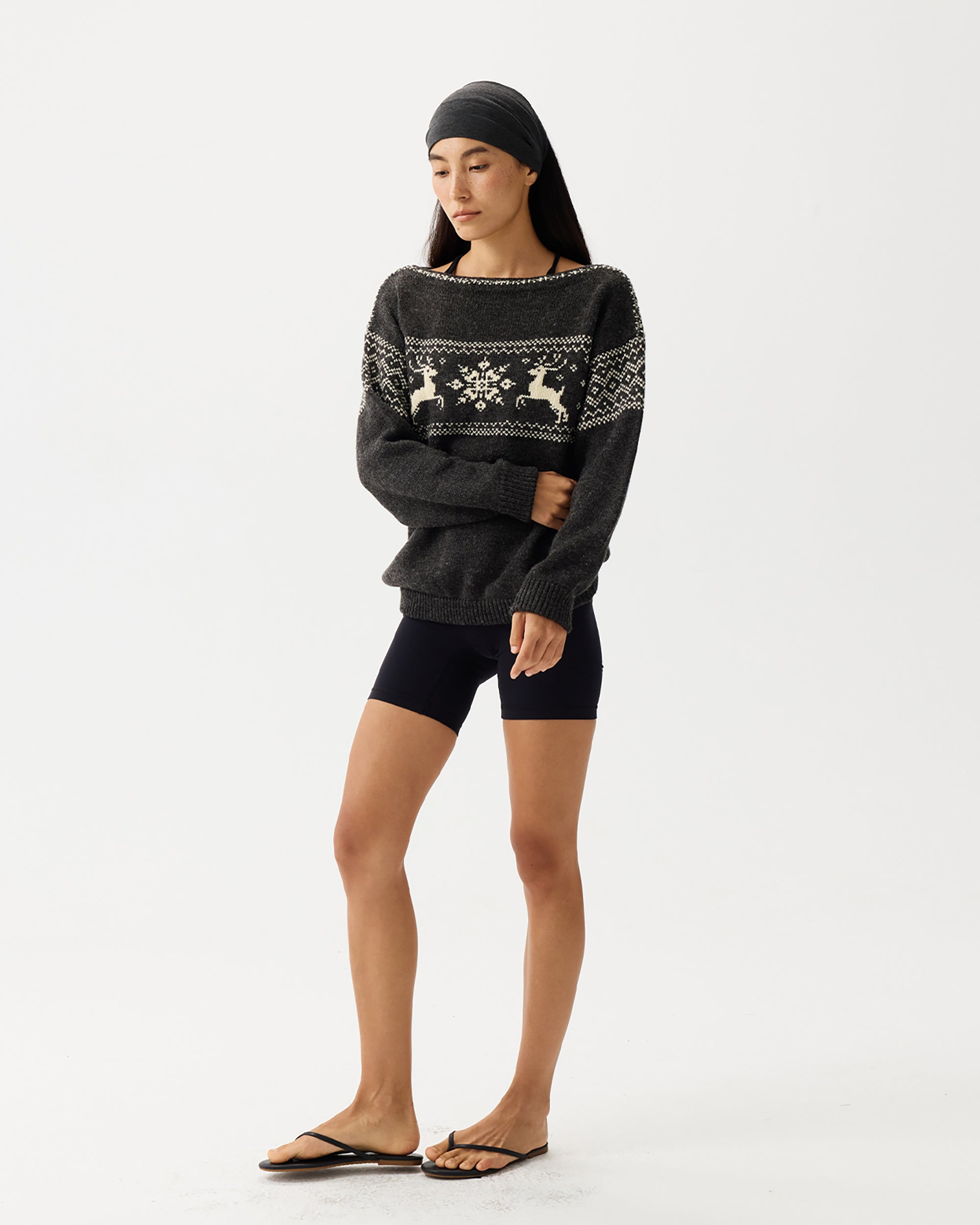 PCLA Fair Isle Reindeer Off-Shoulder Sweater