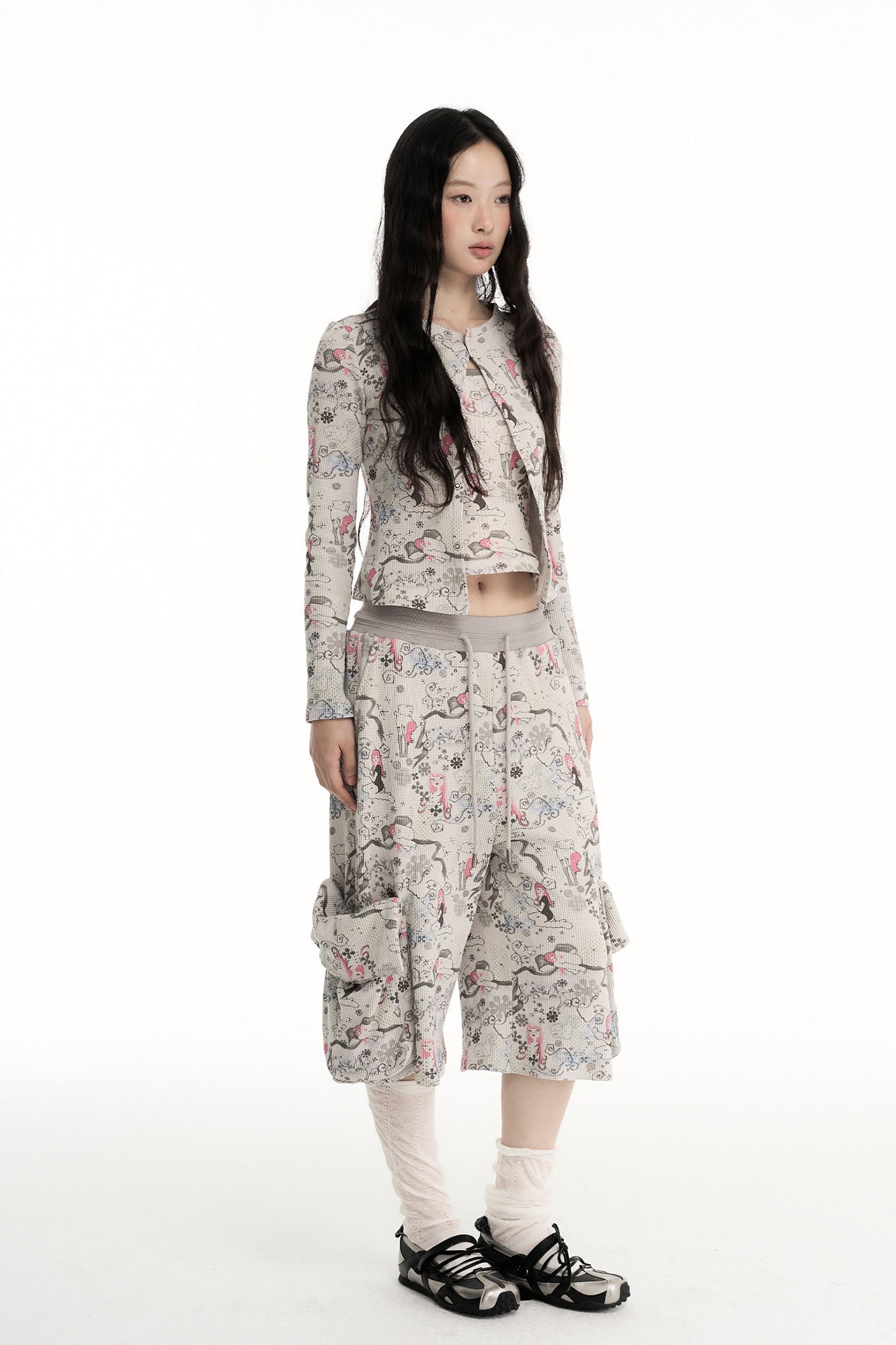 CONFUN Fantasy Full-Print Cropped Cardigan
