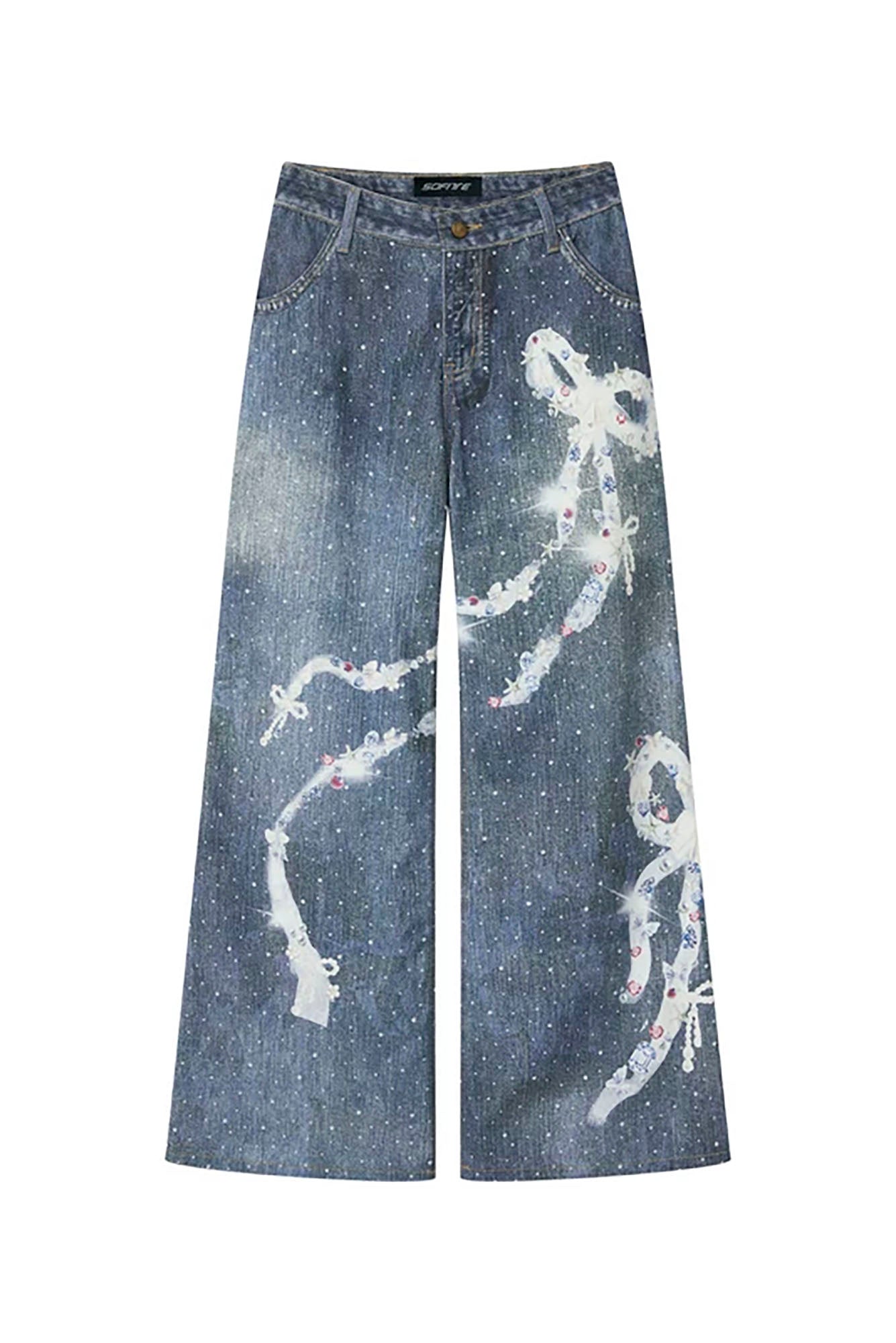 SOFITTE Distressed Paint-Splatter Wide-Leg Jeans
