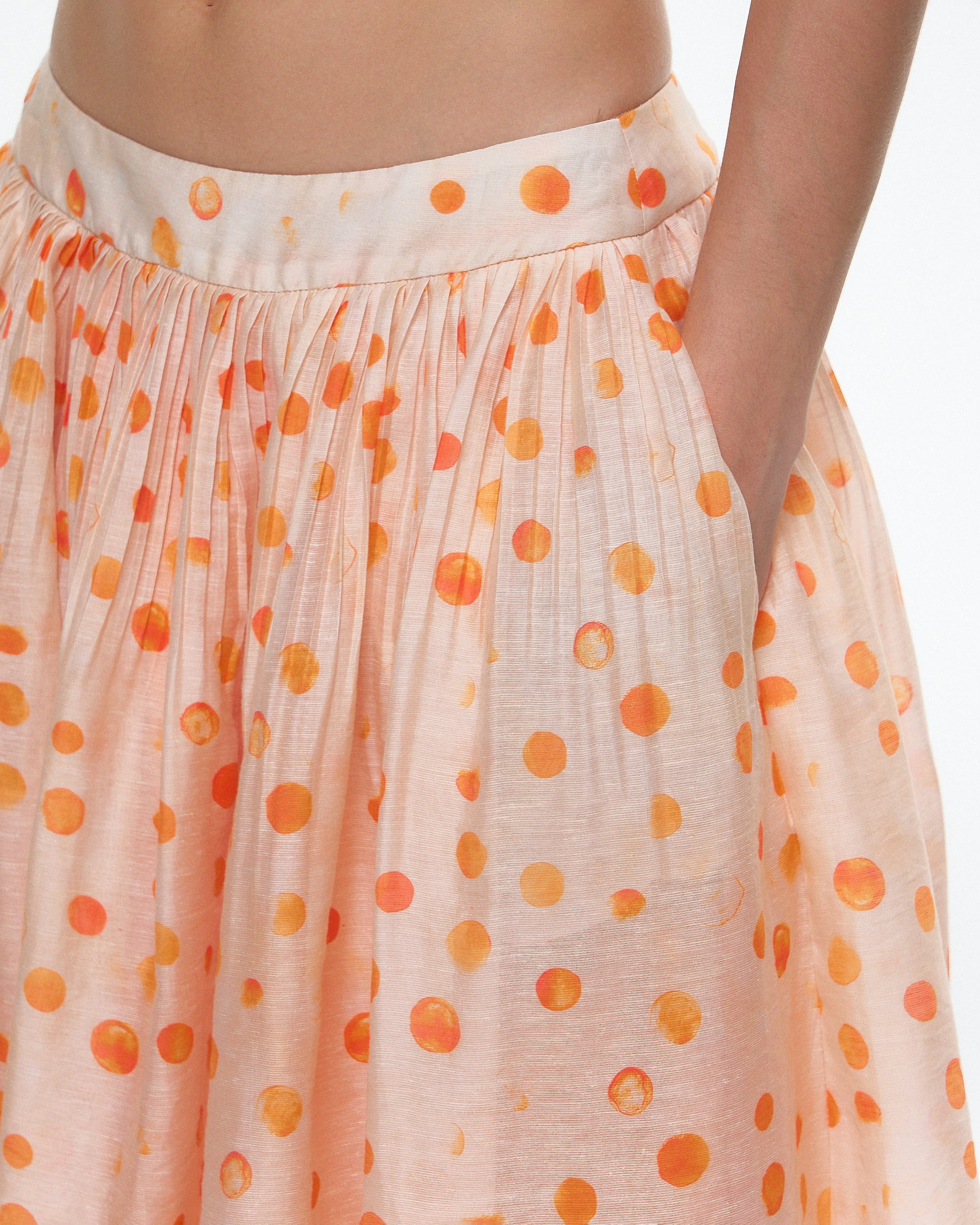 10AMSOTIIIIIIRED Polka Dot Linen Puff Midi Skirt