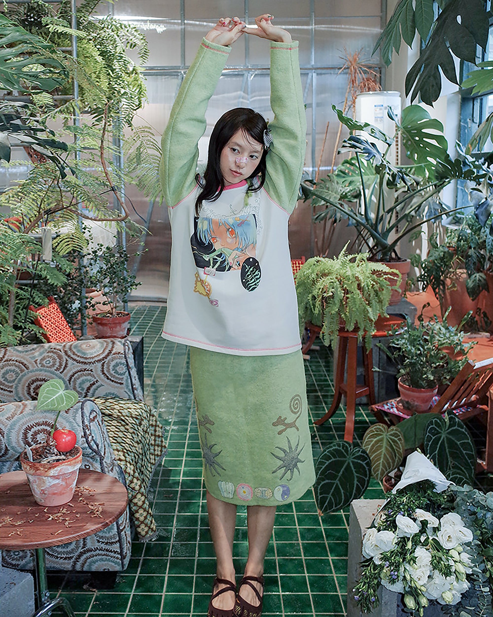 UNSOCIAL NIGHT × OLIWA Illustrated Contrast Sweatshirt