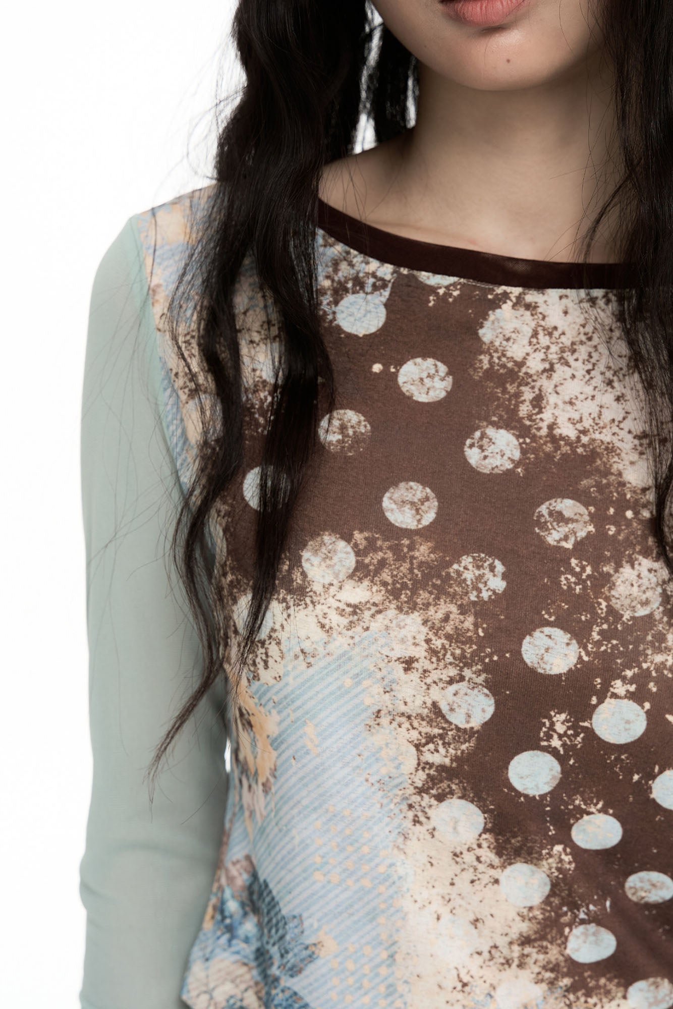 CONFUN Contrast Spliced Floral Long-Sleeve Tee