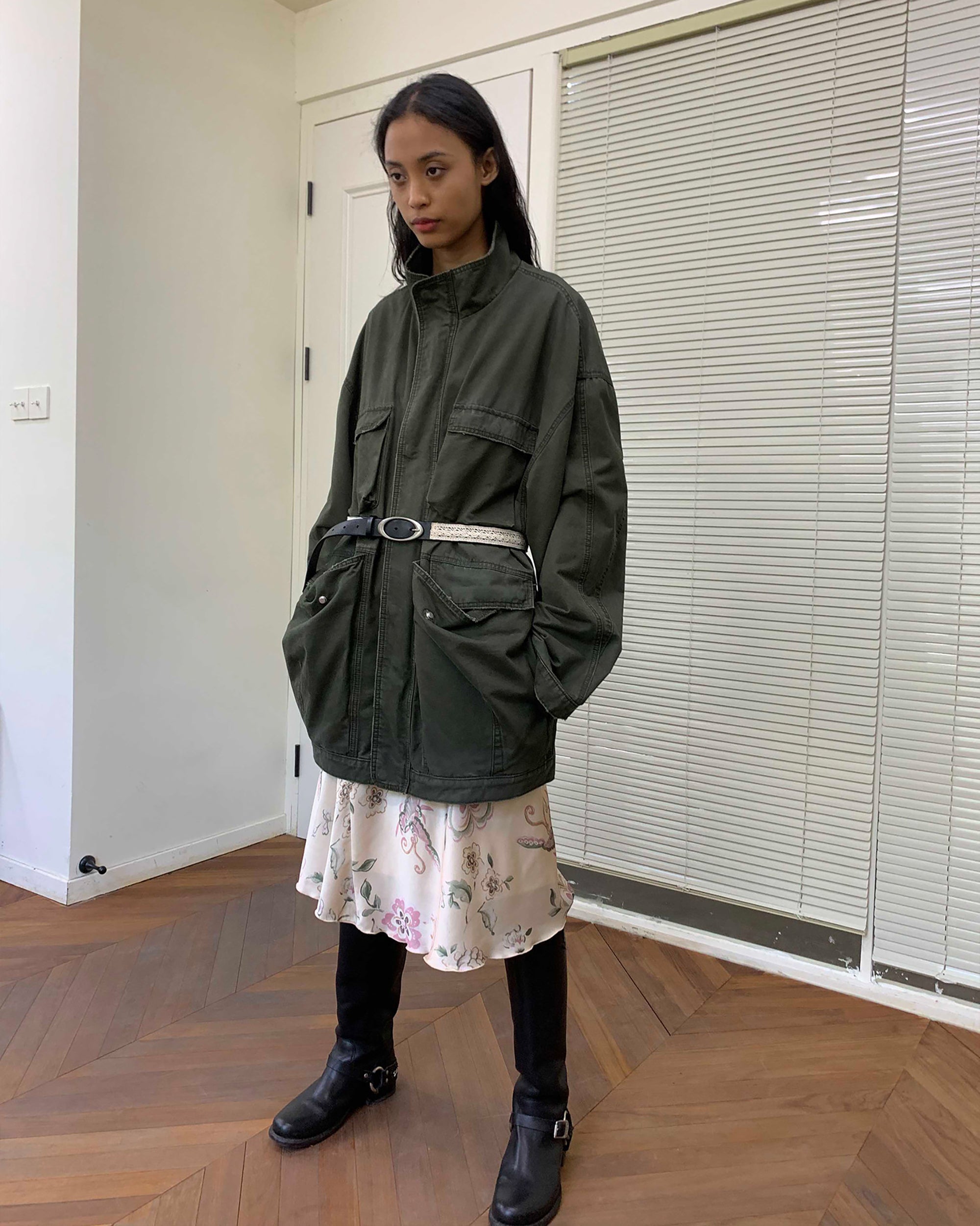 NEVERSEEZ Retro Wavy Hem Floral Skirt